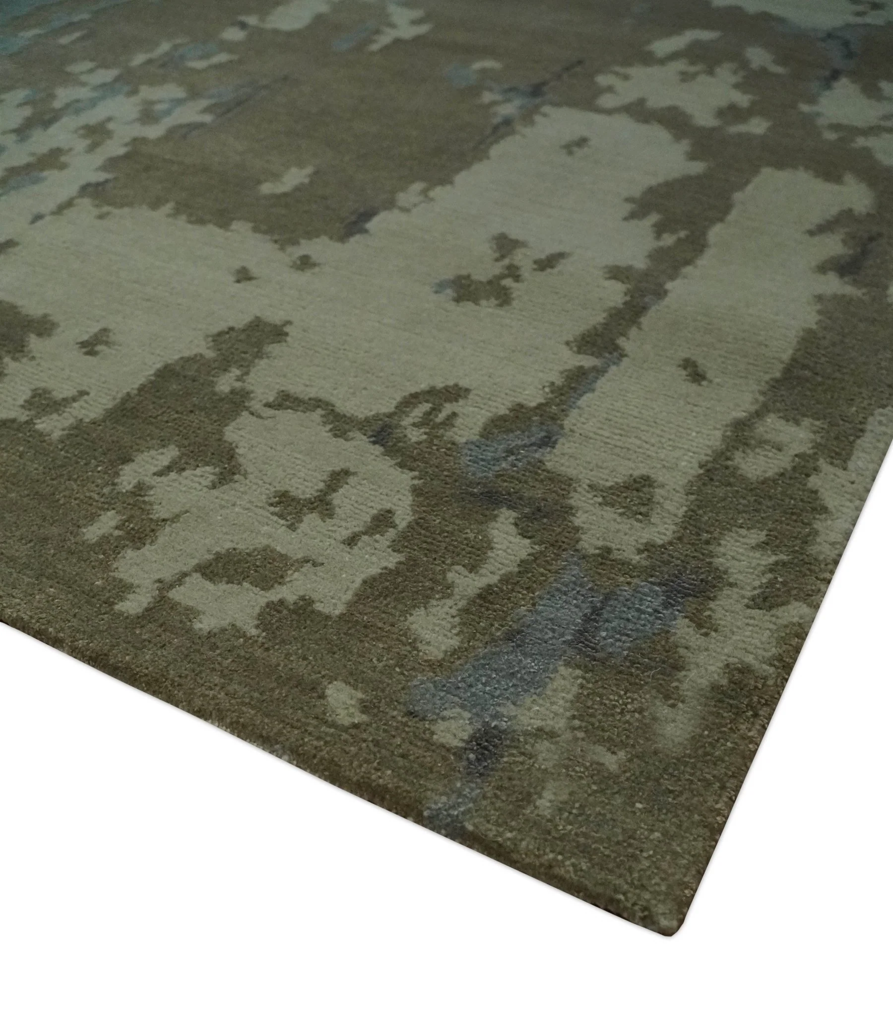 Modern abstract Beige, Olive and Gray 6x9 Hand Knotted Wool and Art Silk Area Rug - Image 6