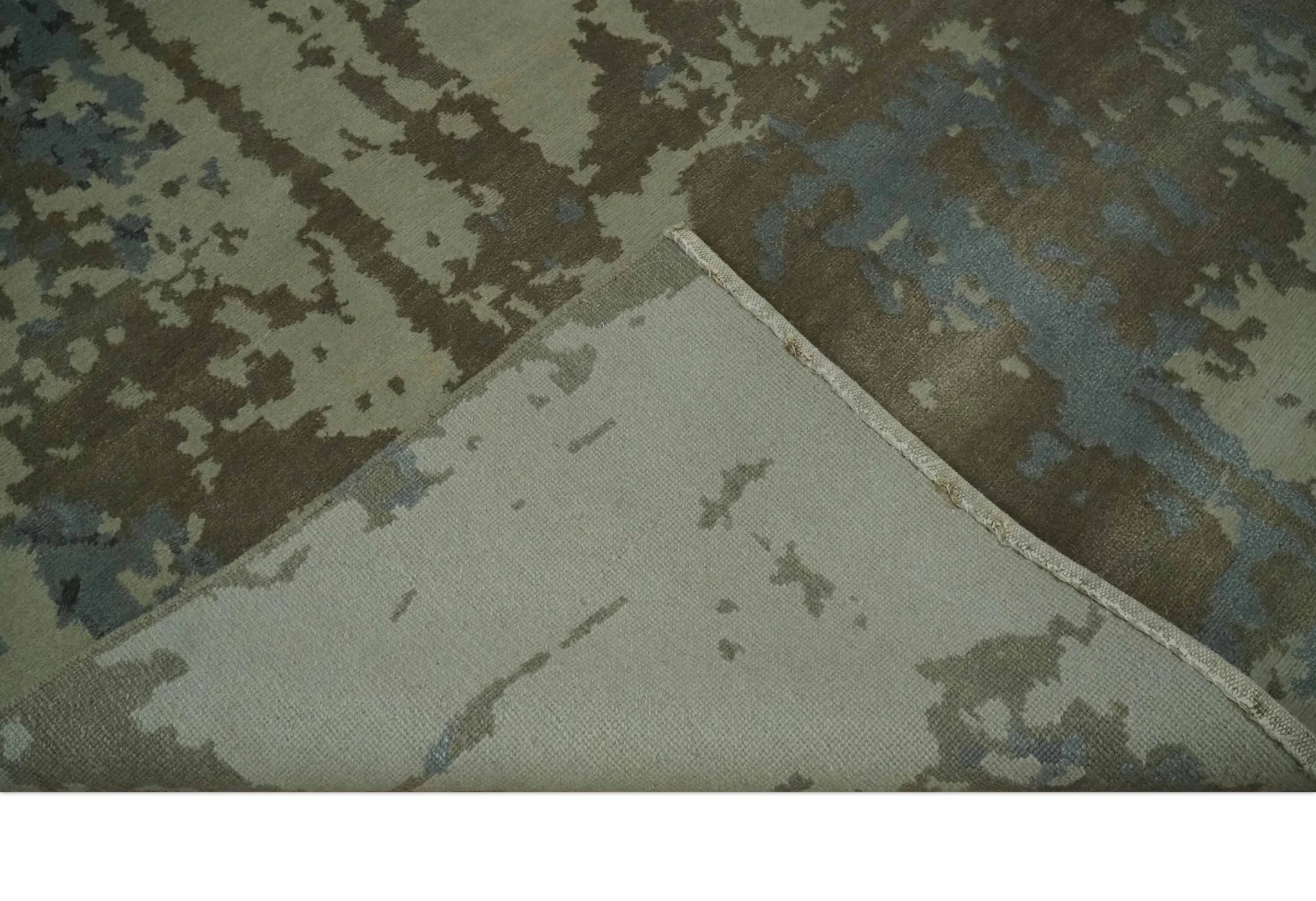 Modern abstract Beige, Olive and Gray 6x9 Hand Knotted Wool and Art Silk Area Rug - Image 8