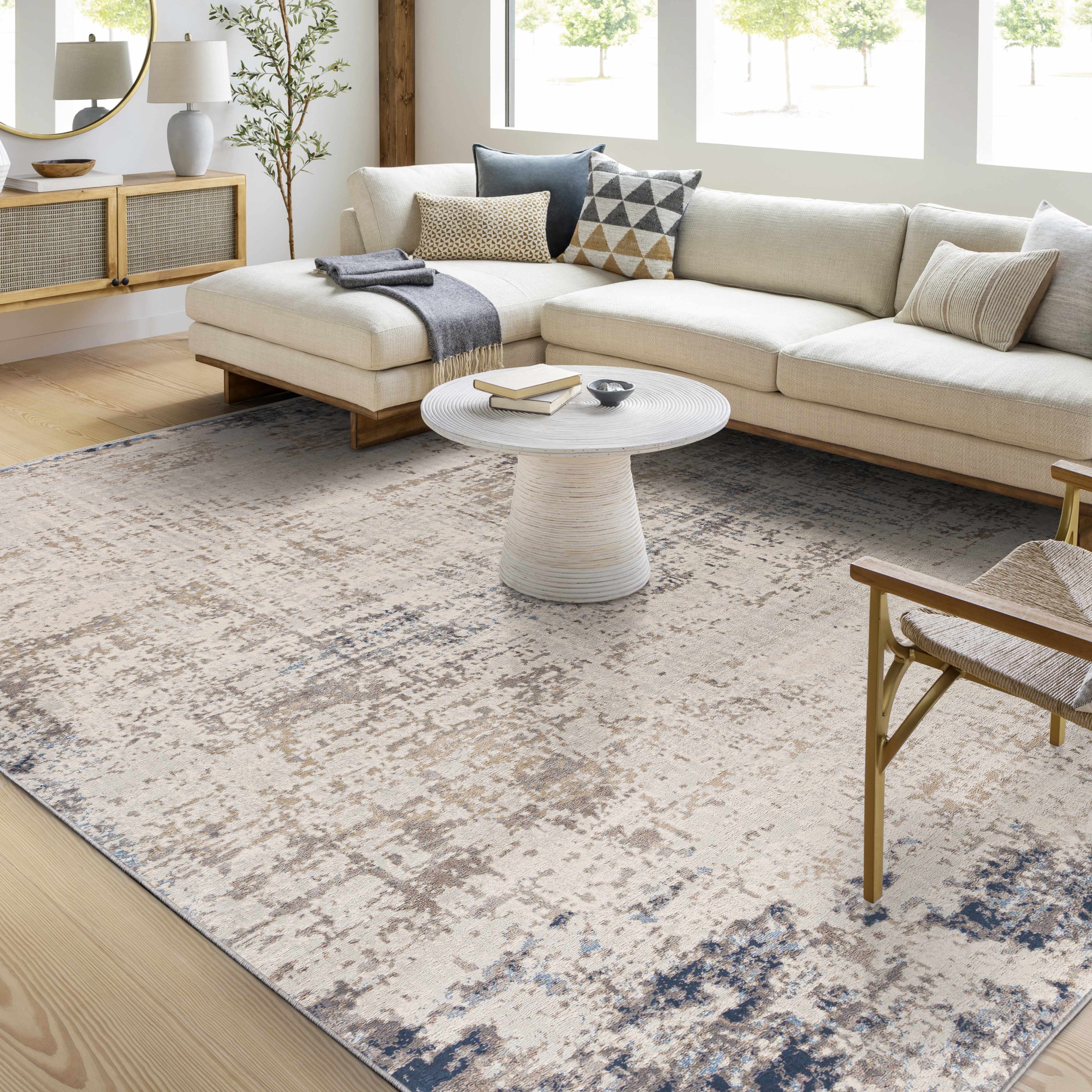 Contemporary Abstract Beige, Tan and Charcoal Machine Woven Area Rug - Image 16