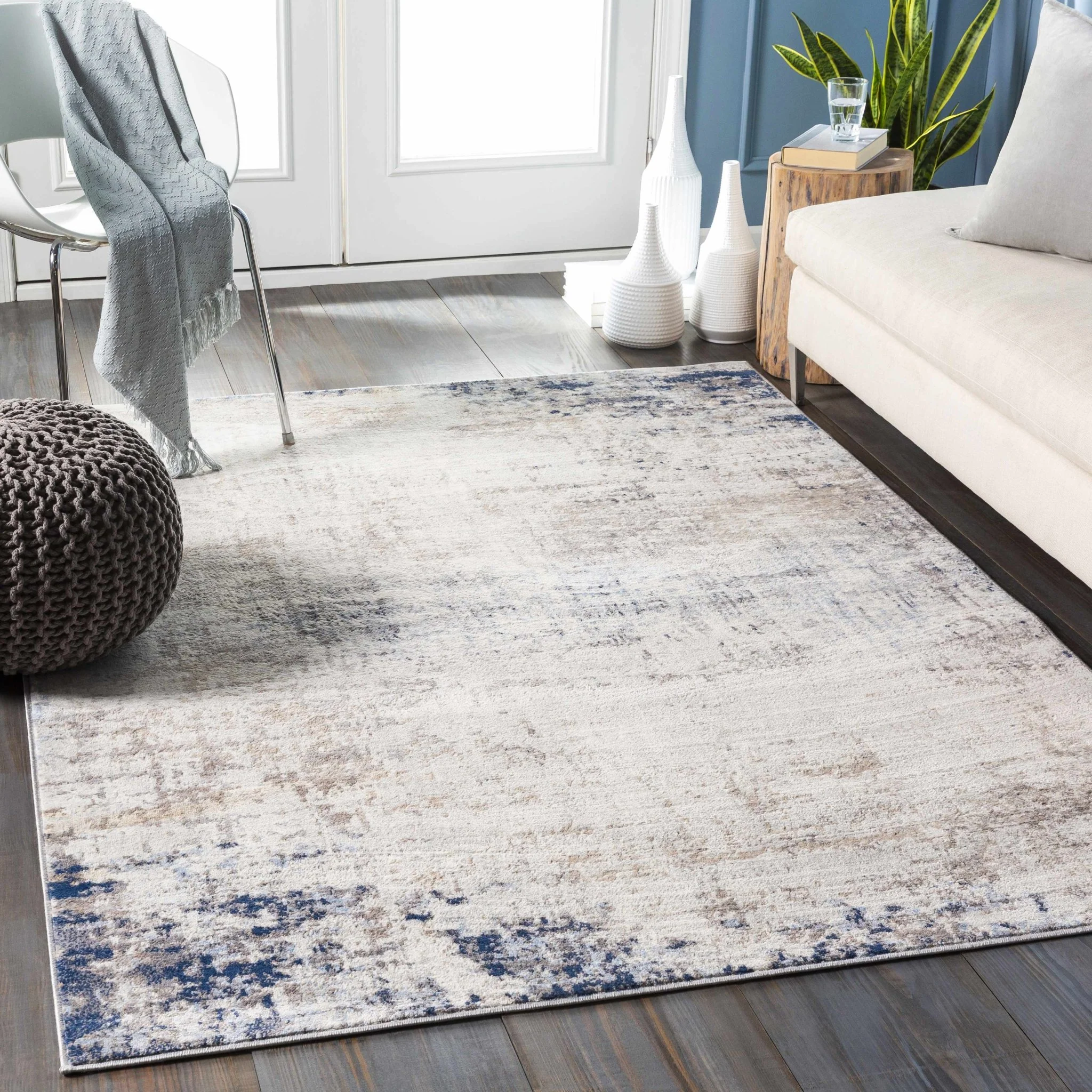 Contemporary Abstract Beige, Tan and Charcoal Machine Woven Area Rug - Image 3