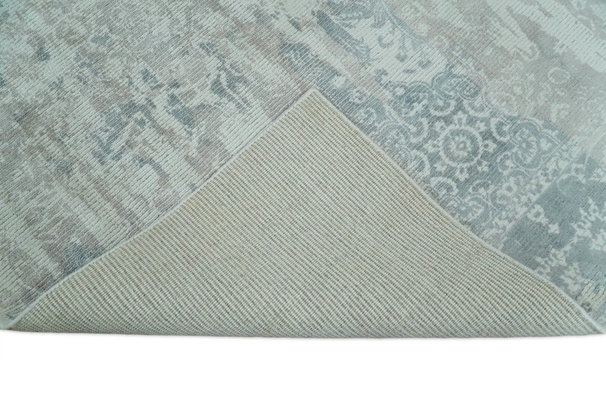 5.8x7.9 Modern Abstract Blue and Brown Rug hand made wool rug - Image 5