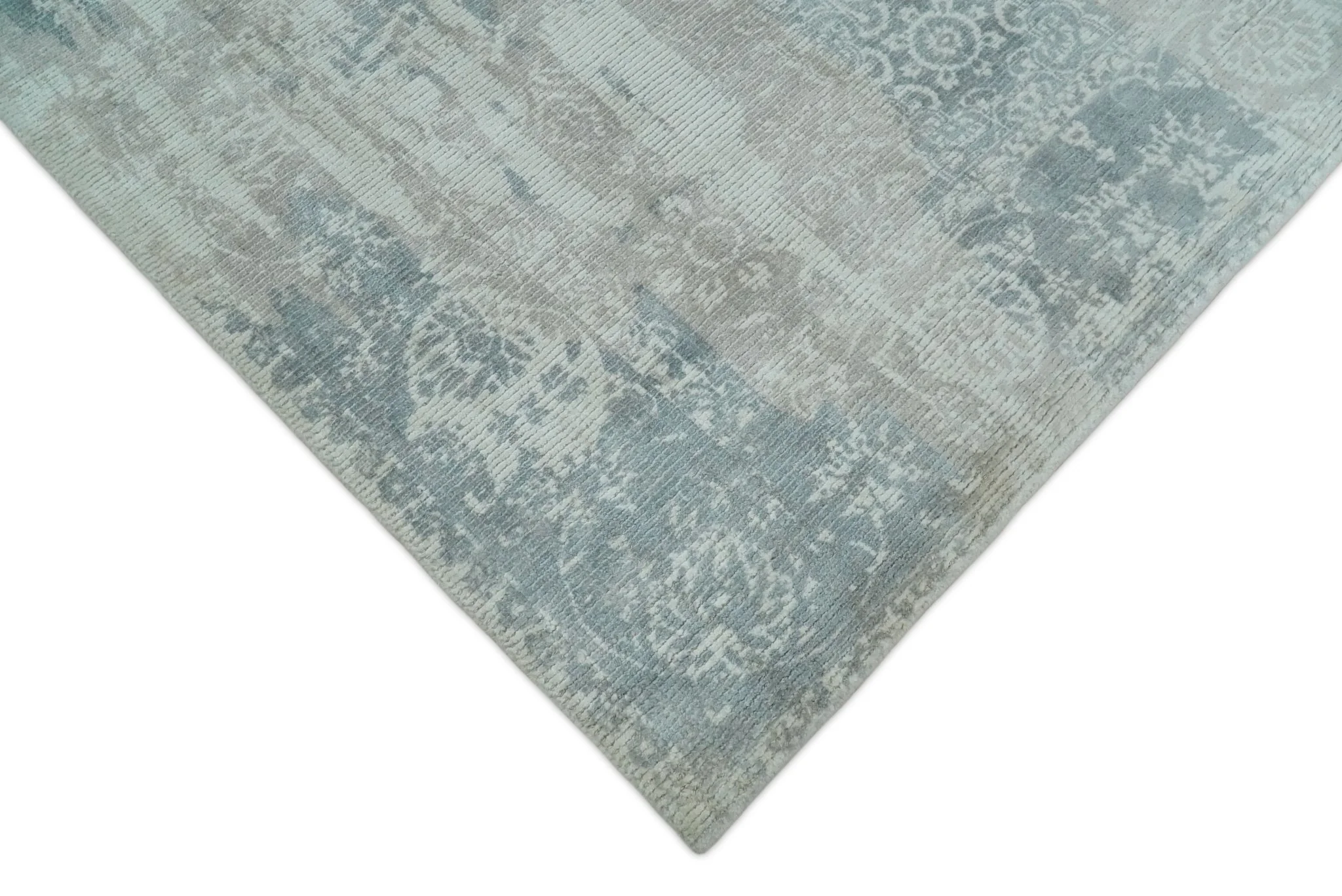 5.8x7.9 Modern Abstract Blue and Brown Rug hand made wool rug - Image 7