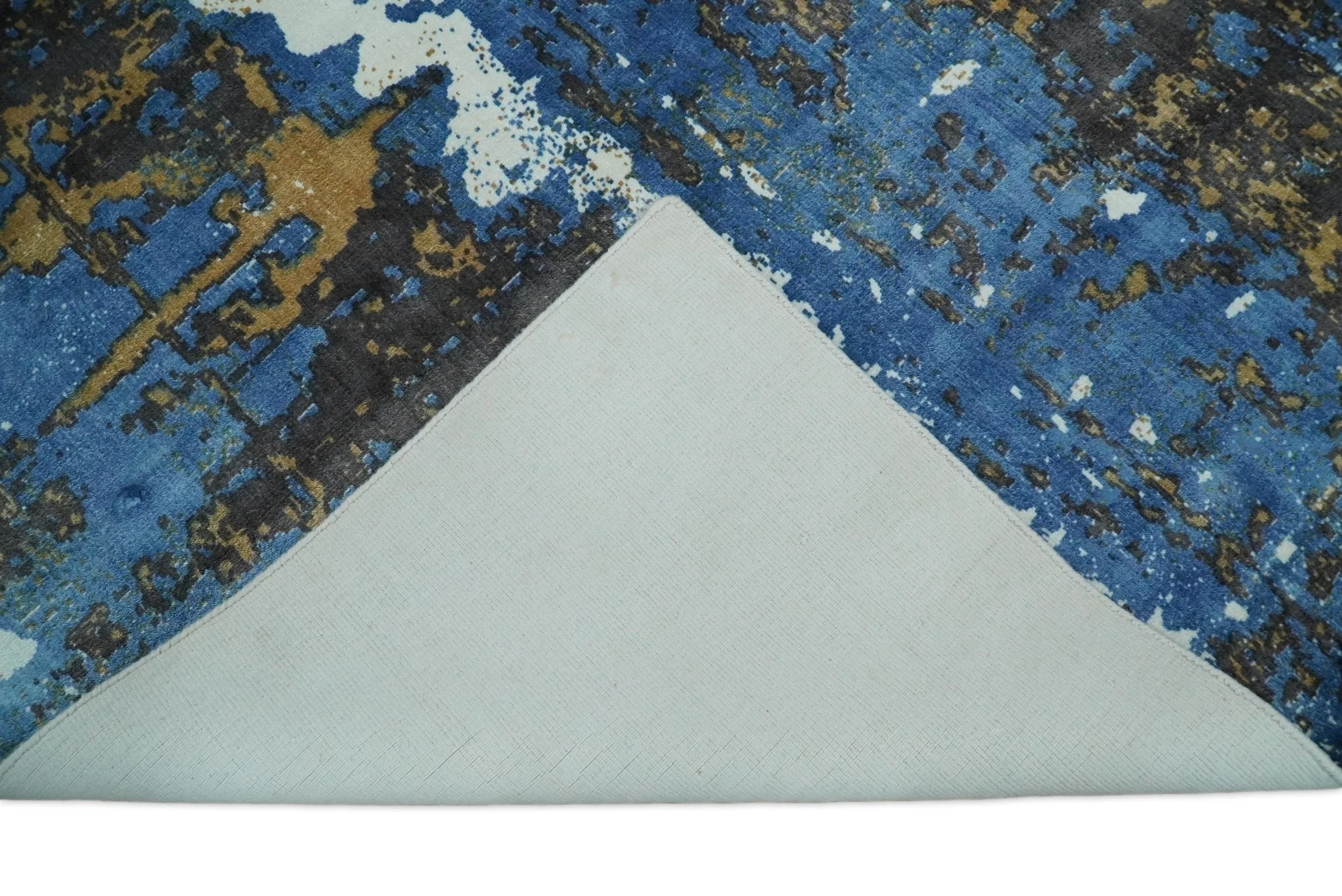 5.8x7.11 Modern Abstract Blue and Brown Rug made with Art Silk - Image 10