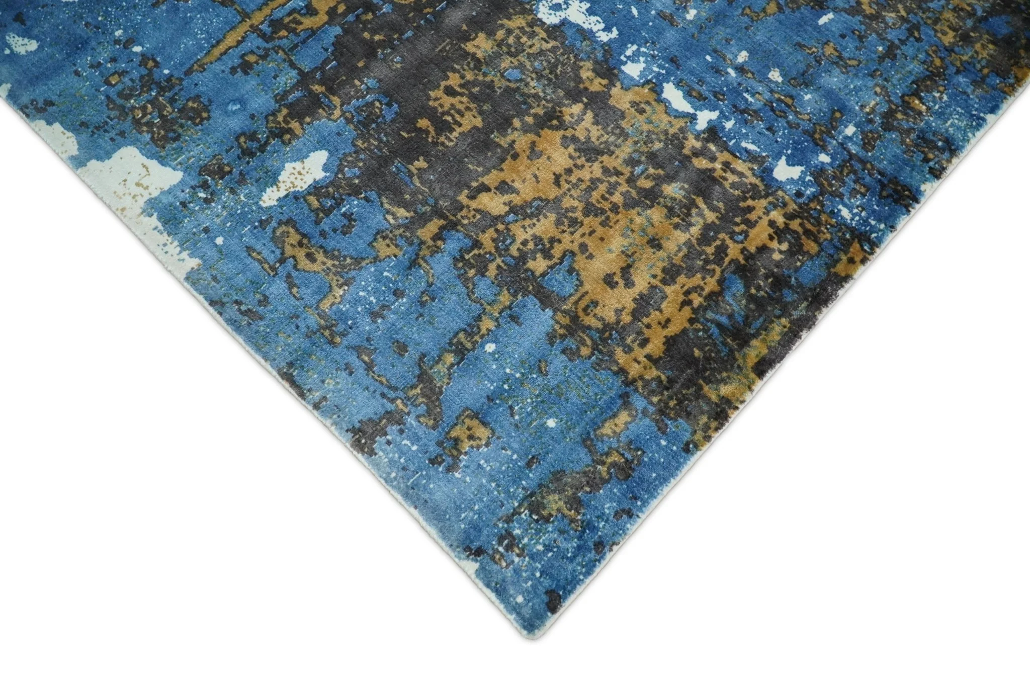 5.8x7.11 Modern Abstract Blue and Brown Rug made with Art Silk - Image 5