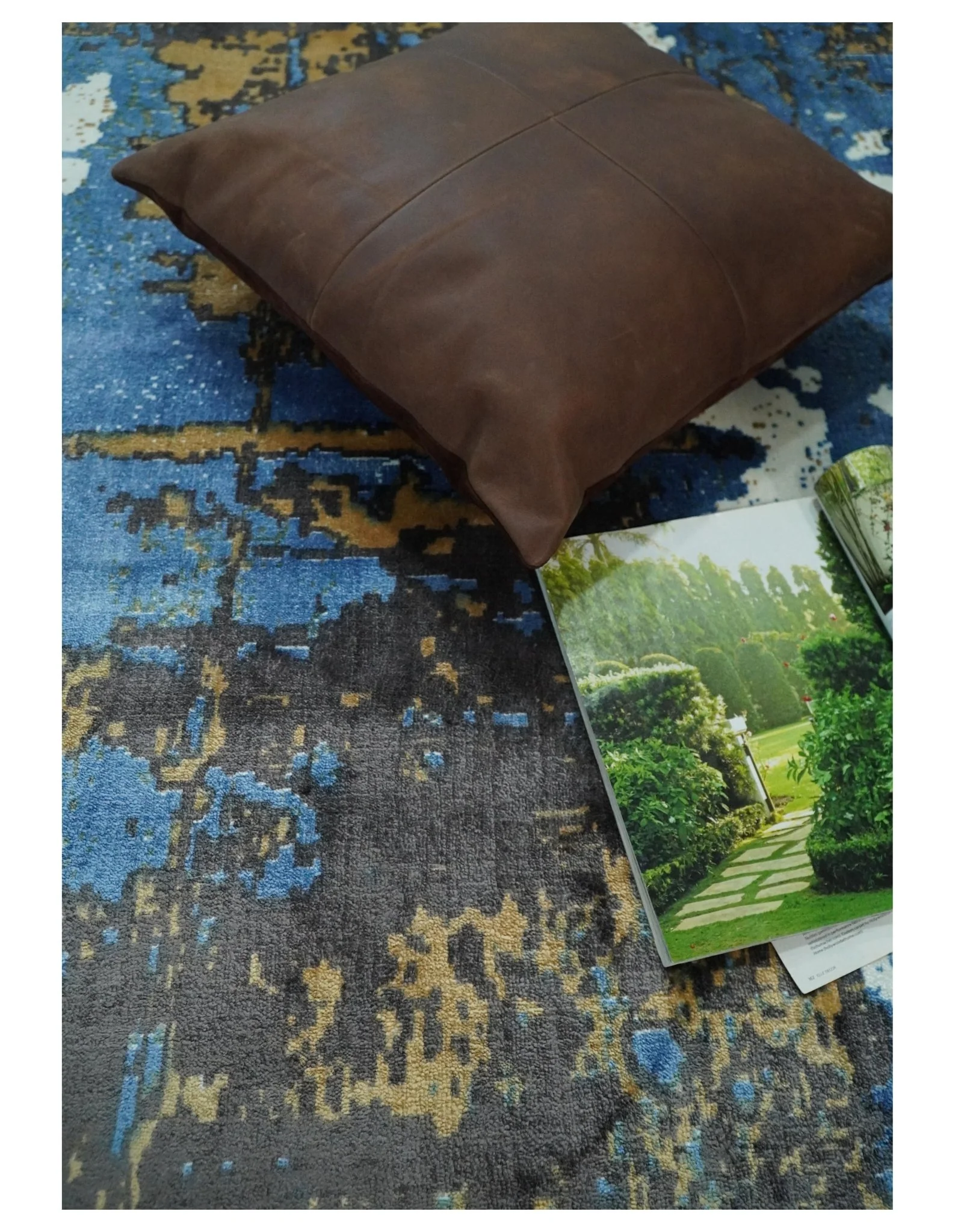 5.8x7.11 Modern Abstract Blue and Brown Rug made with Art Silk - Image 6