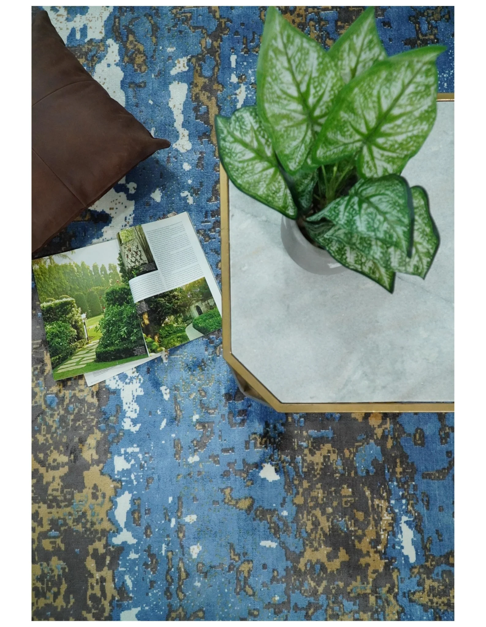 5.8x7.11 Modern Abstract Blue and Brown Rug made with Art Silk - Image 7