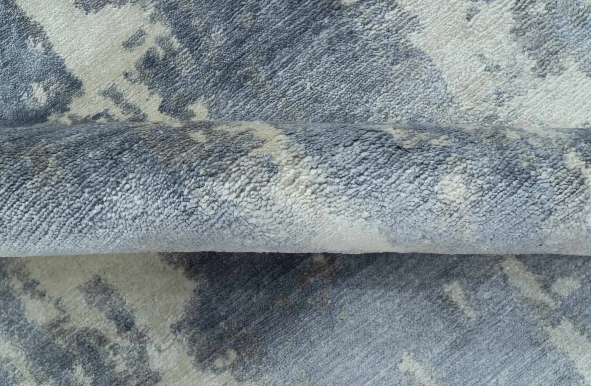Modern Abstract Blue And Ivory Hand Knotted Wool Area Rug - Image 9