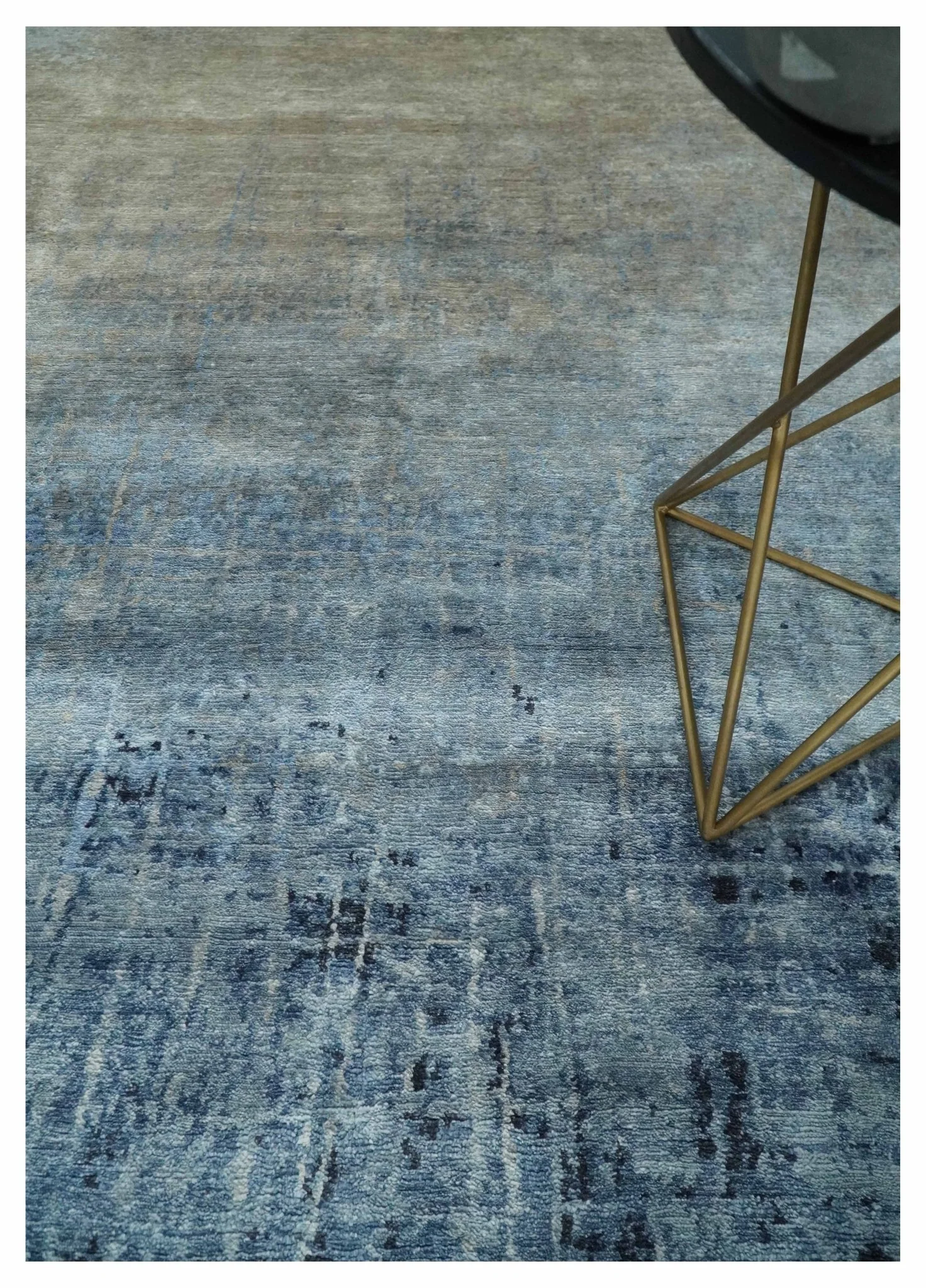 Modern abstract Blue, Aqua and Brown Hand Knotted 8x10 wool and Art silk Area Rug - Image 2