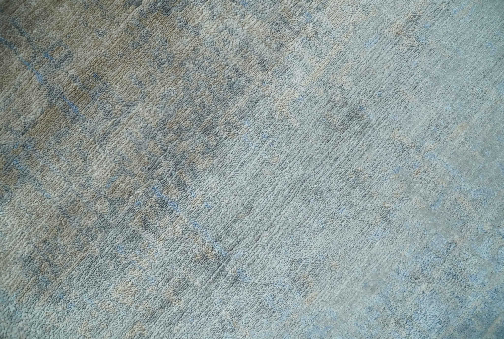 Modern abstract Blue, Aqua and Brown Hand Knotted 8x10 wool and Art silk Area Rug - Image 4