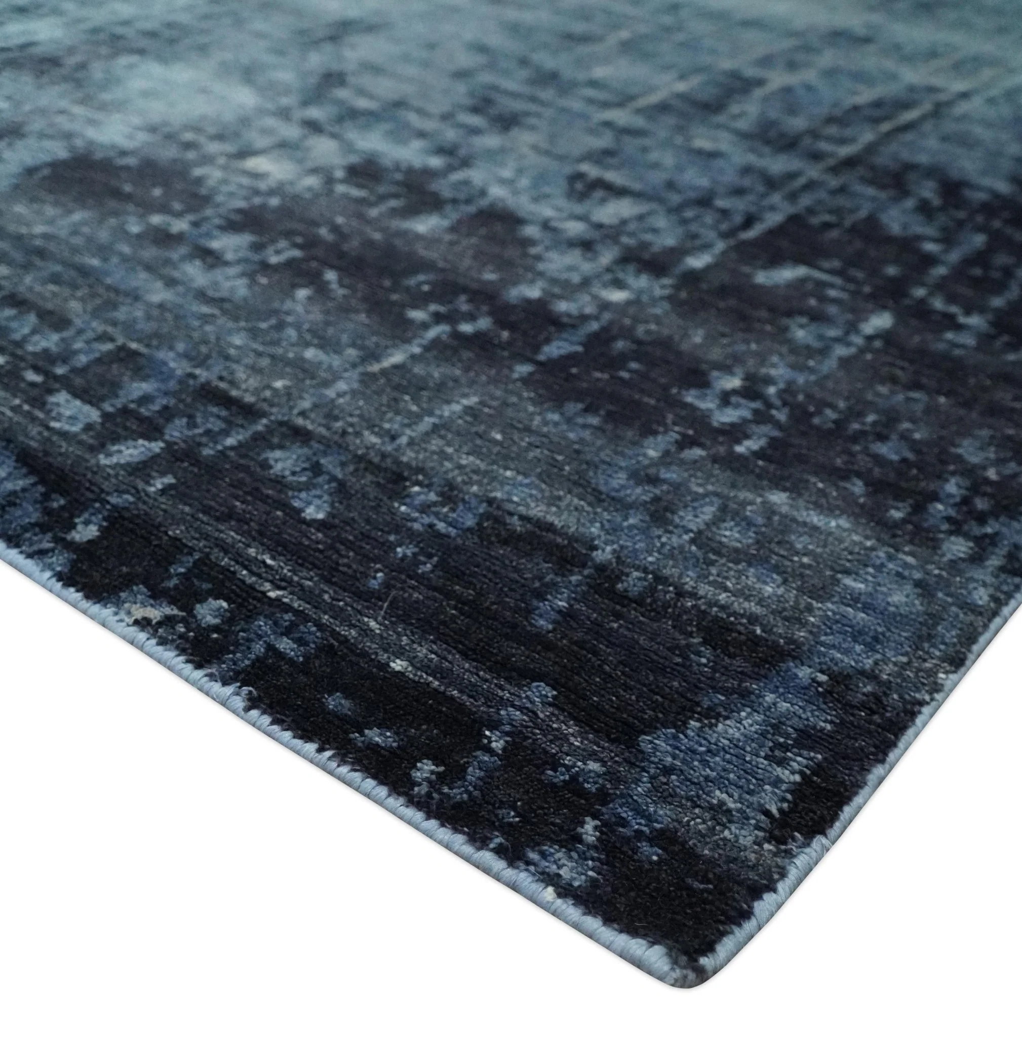 Modern abstract Blue, Aqua and Brown Hand Knotted 8x10 wool and Art silk Area Rug - Image 5