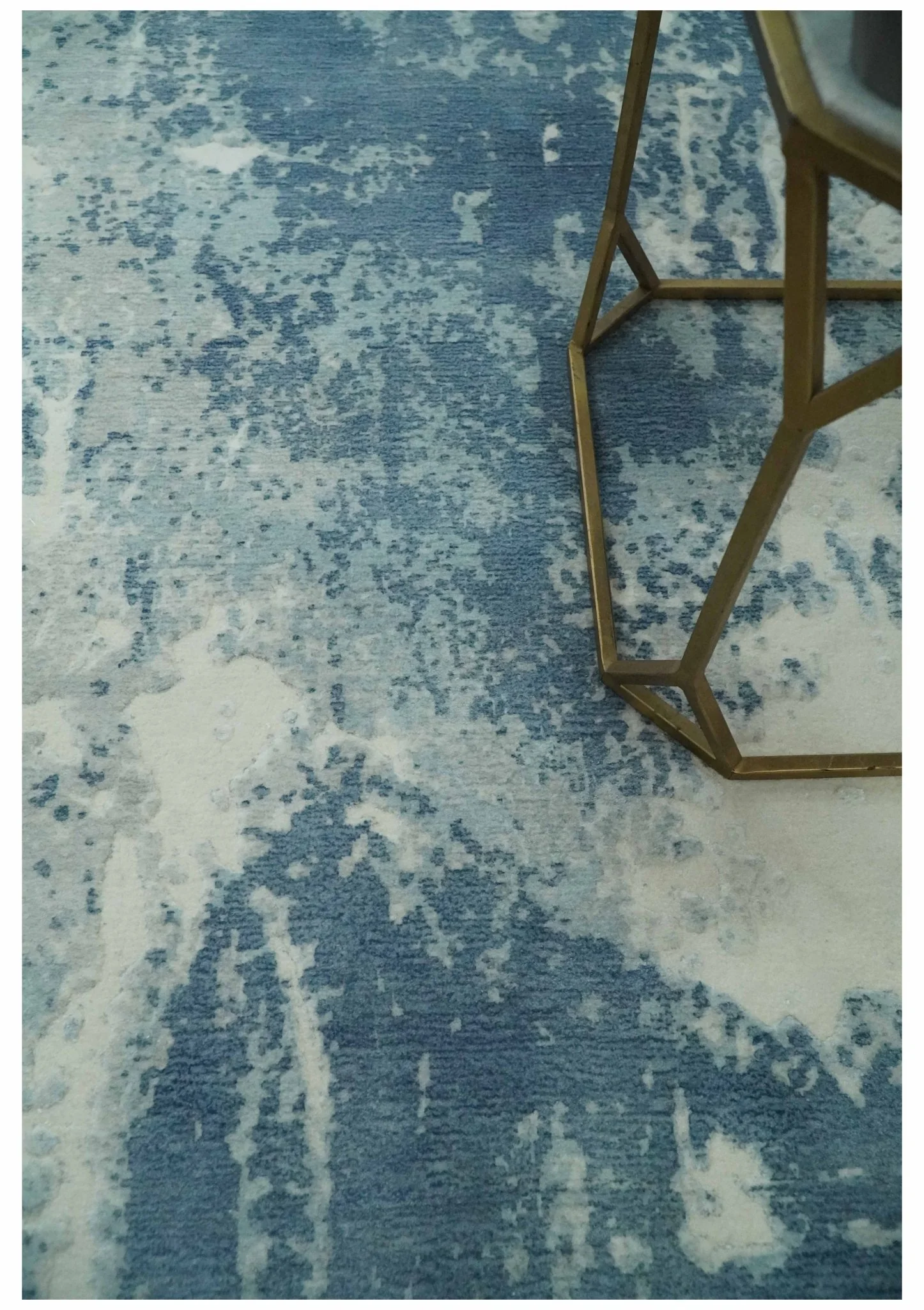Modern Abstract blue, Ivory and Silver 4x6 Hand Knotted wool Area Rug - Image 2