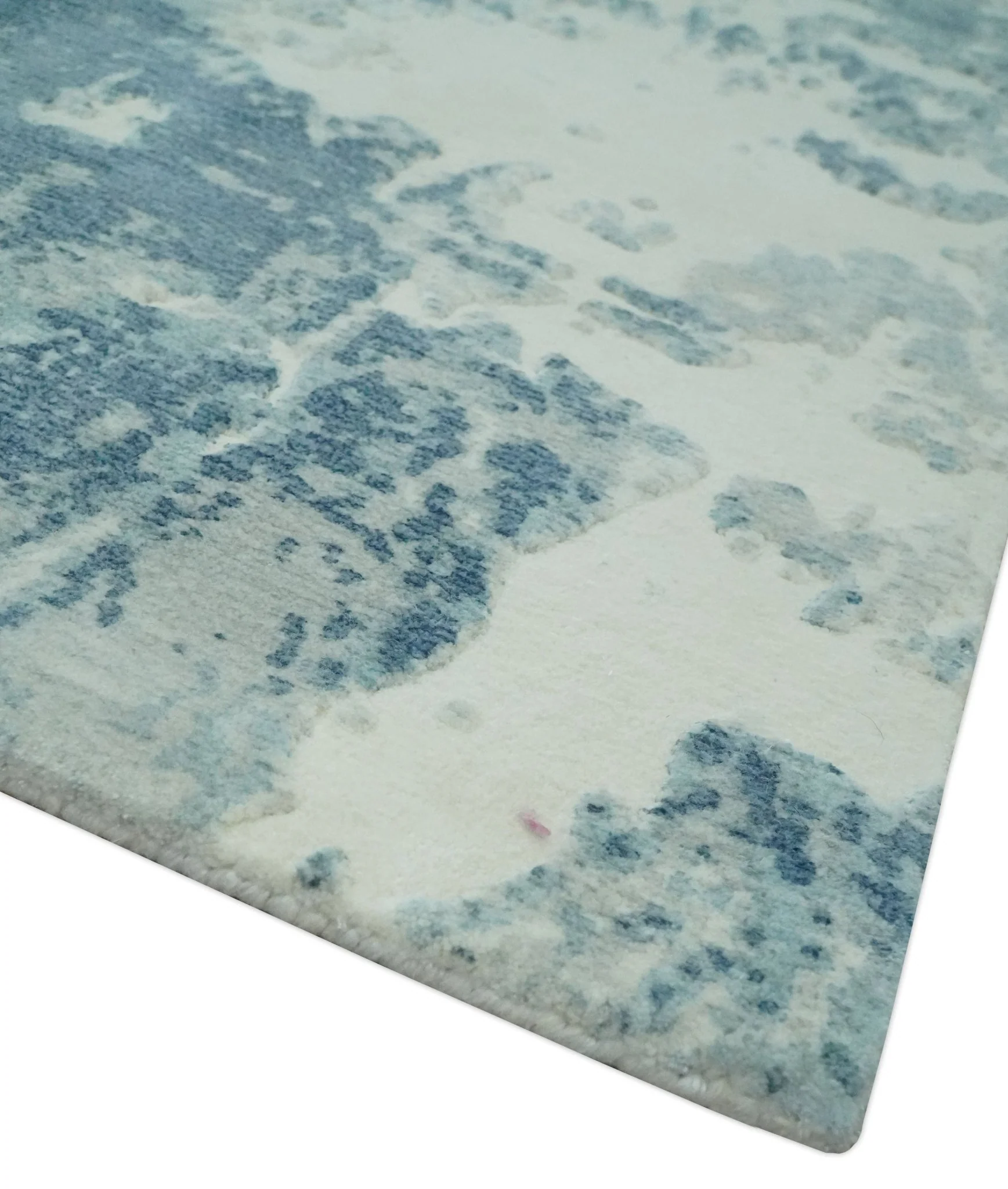 Modern Abstract blue, Ivory and Silver 4x6 Hand Knotted wool Area Rug - Image 5