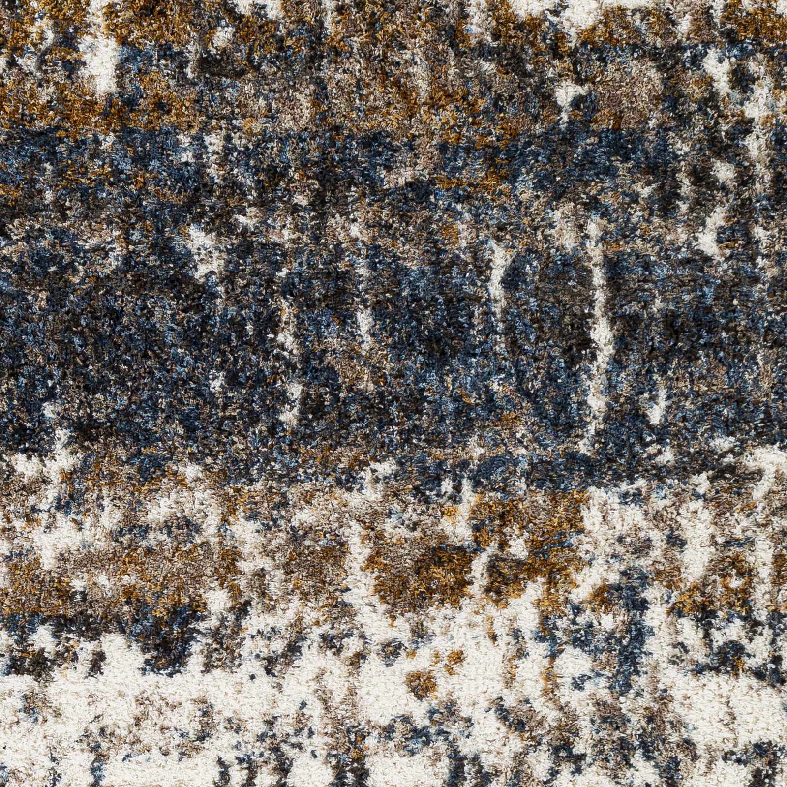 Modern Abstract Blue, Ivory, Gold and Brown Moroccan Style Plush Pile Area Rug - Image 2