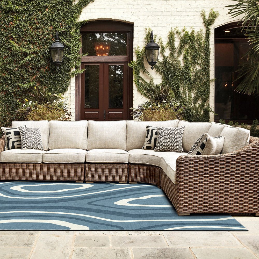 Modern Abstract Blue Machine Washable Cotton Area Rug - Image 2