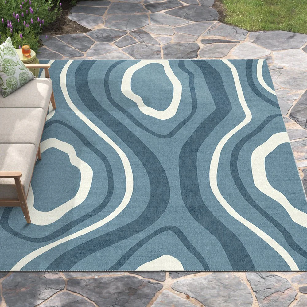 Modern Abstract Blue Machine Washable Cotton Area Rug - Image 5