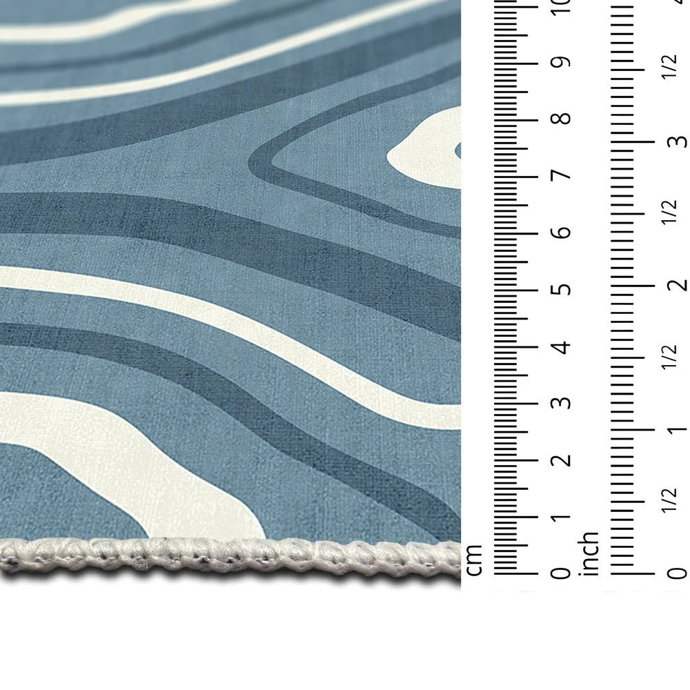 Modern Abstract Blue Machine Washable Cotton Area Rug - Image 7