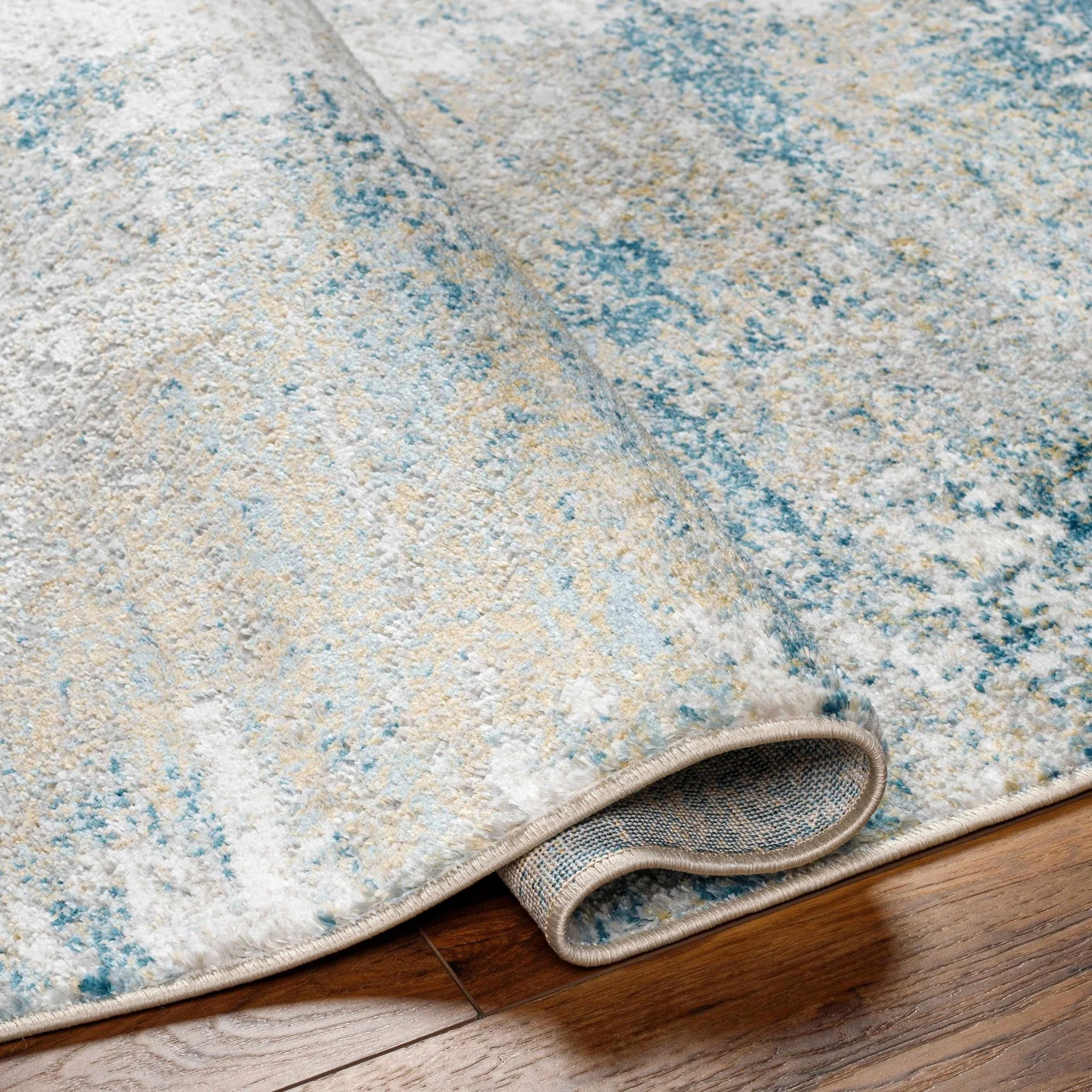 Modern Abstract Blue, Silver, Gray and Gold Area Rug - Image 4