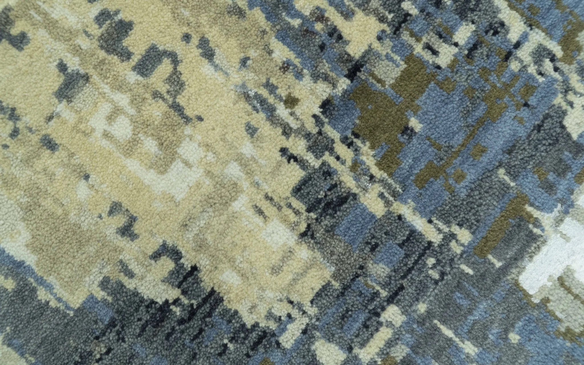 Modern Abstract Design Beige And Blue 9x12 Hand Knotted Wool Area Rug - Image 7