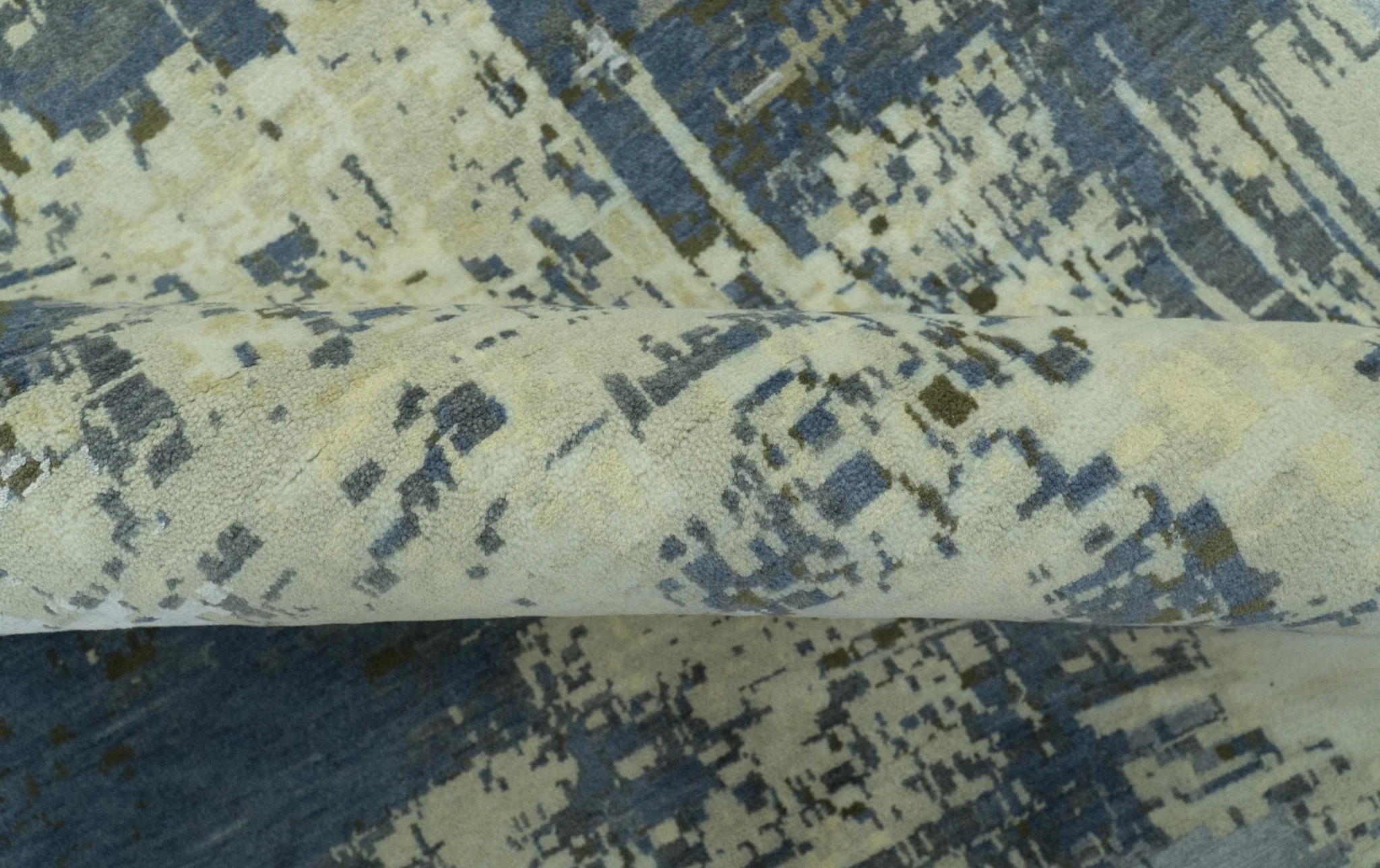 Modern Abstract Design Beige And Blue 9x12 Hand Knotted Wool Area Rug - Image 8