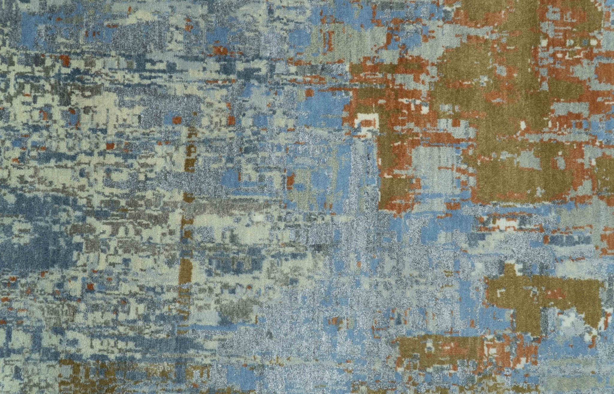 Modern Abstract Design Beige And Blue 8x10 Hand Knotted Wool, Art Silk Rug - Image 4