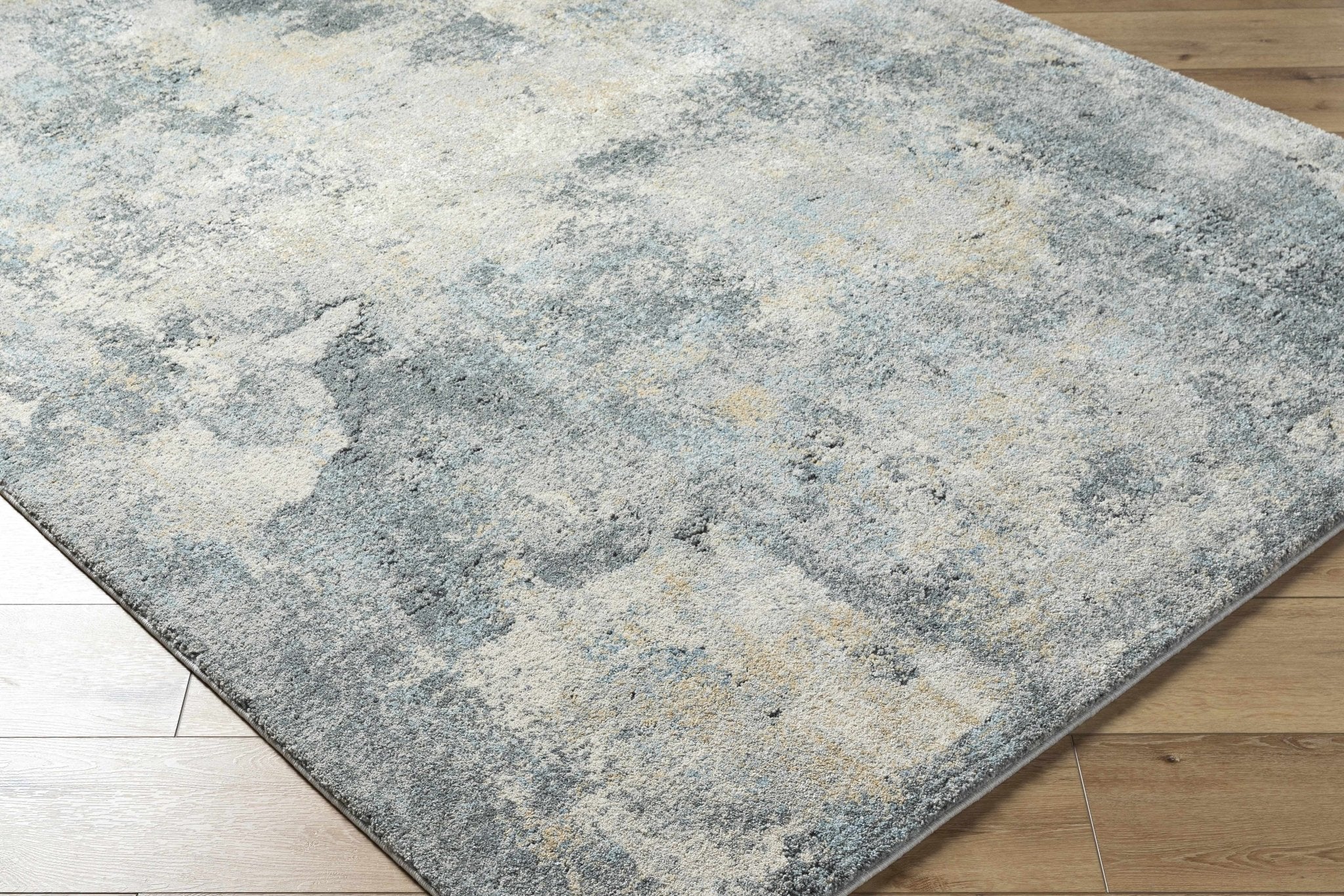 Modern Abstract Design Beige And Blue Machine Woven Rug - Image 4