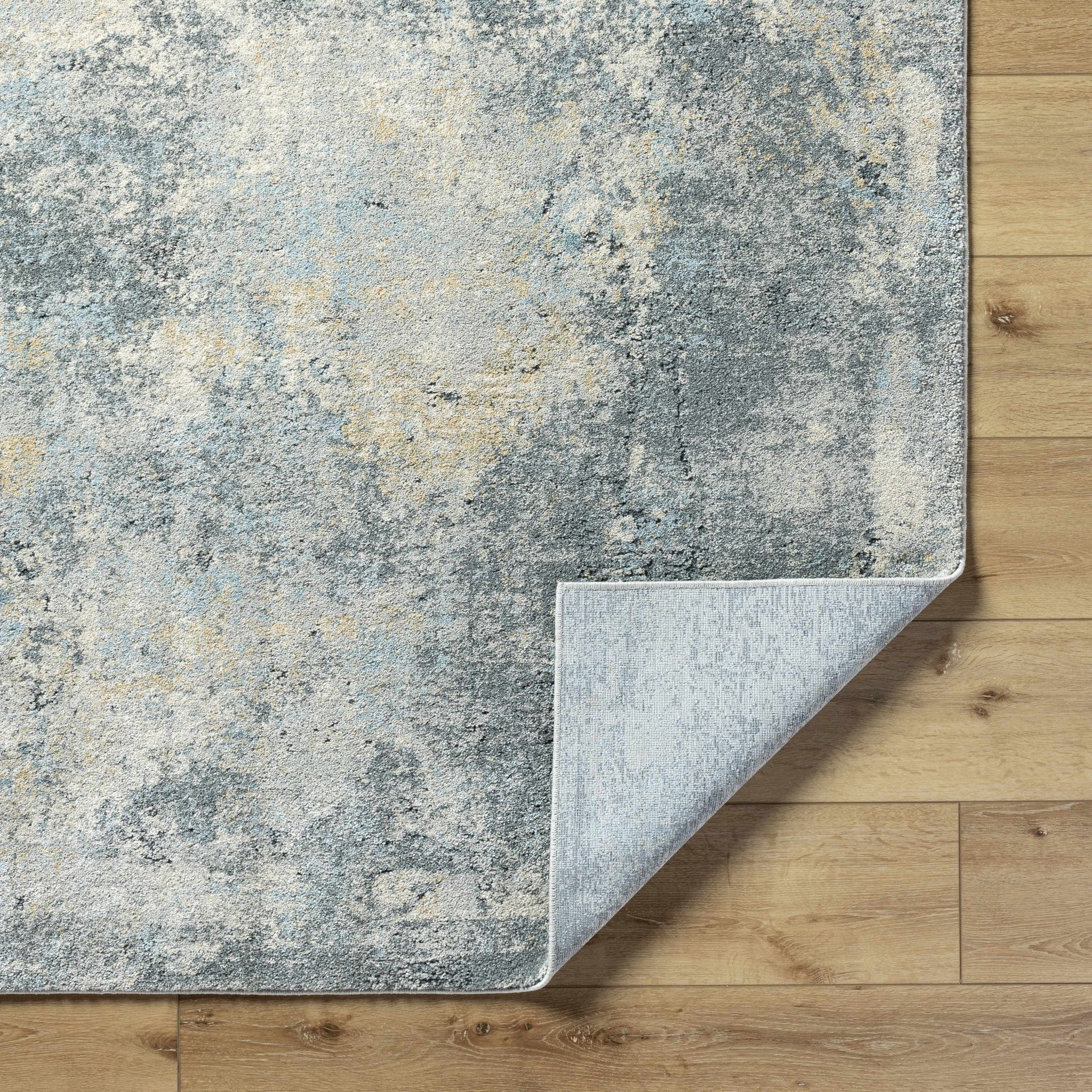 Modern Abstract Design Beige And Blue Machine Woven Rug - Image 5