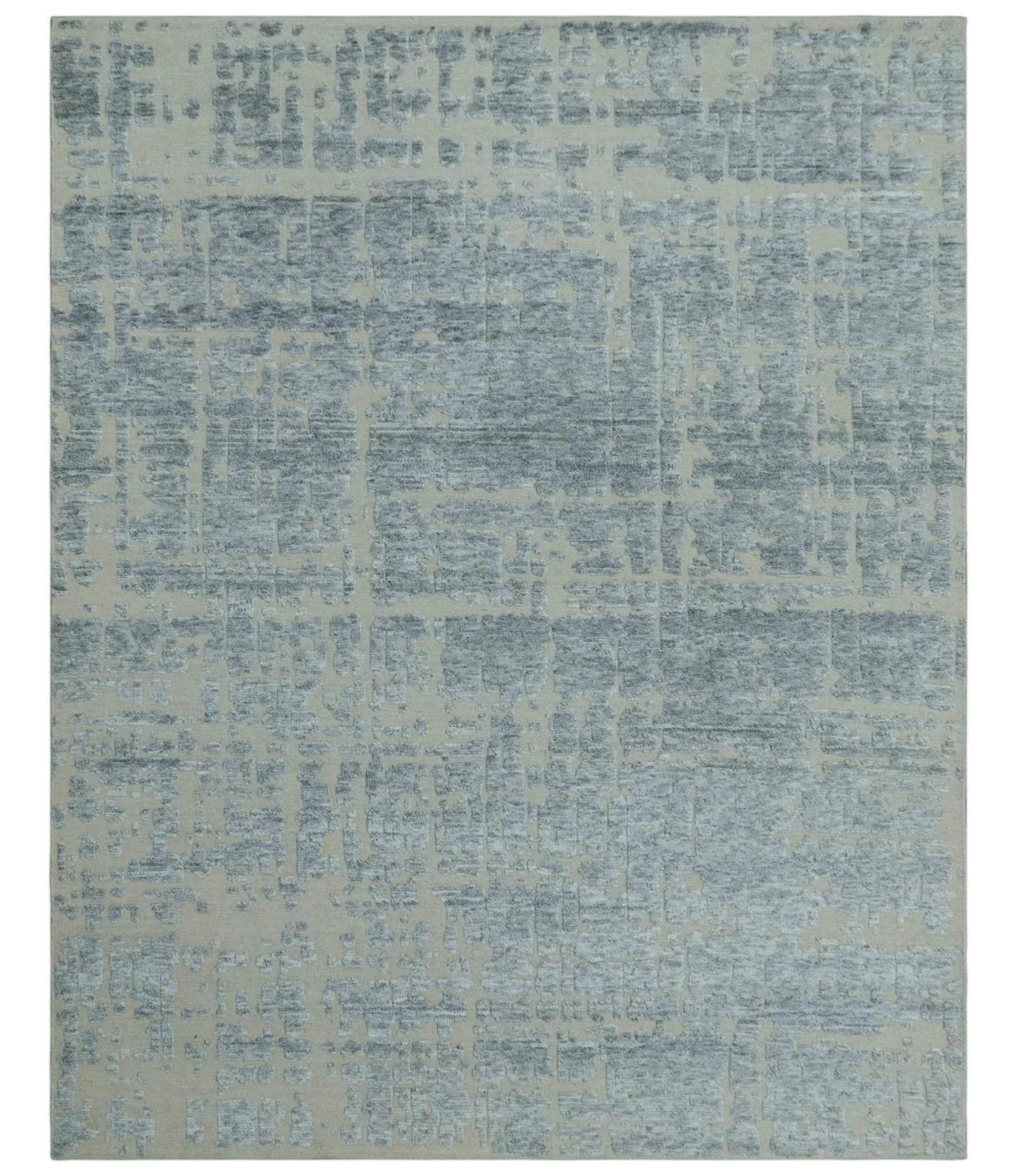 Modern Abstract Design Beige And Gay 8x10 Hand Knotted Wool Area Rug - Image 10