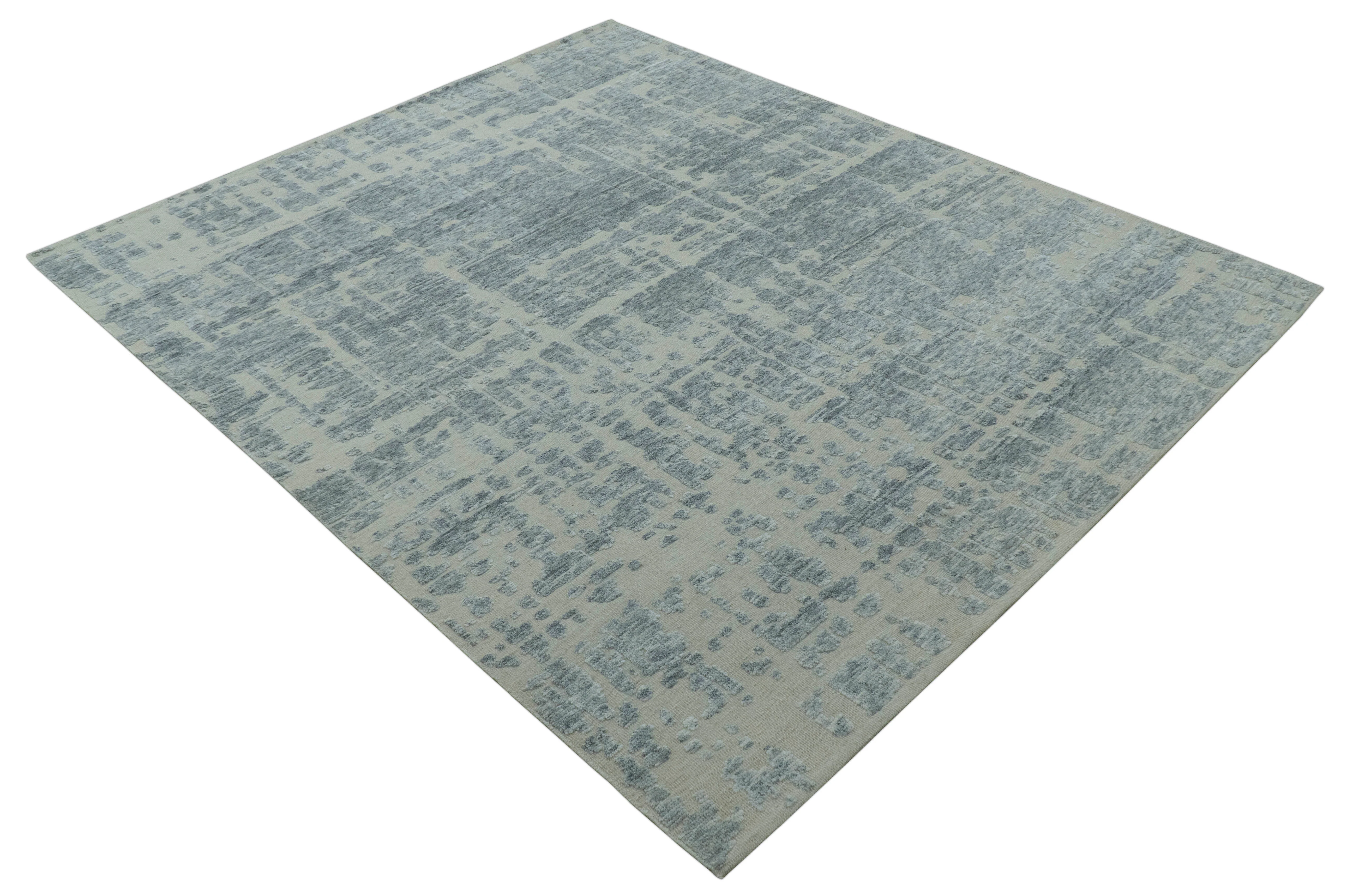 Modern Abstract Design Beige And Gay 8x10 Hand Knotted Wool Area Rug - Image 11