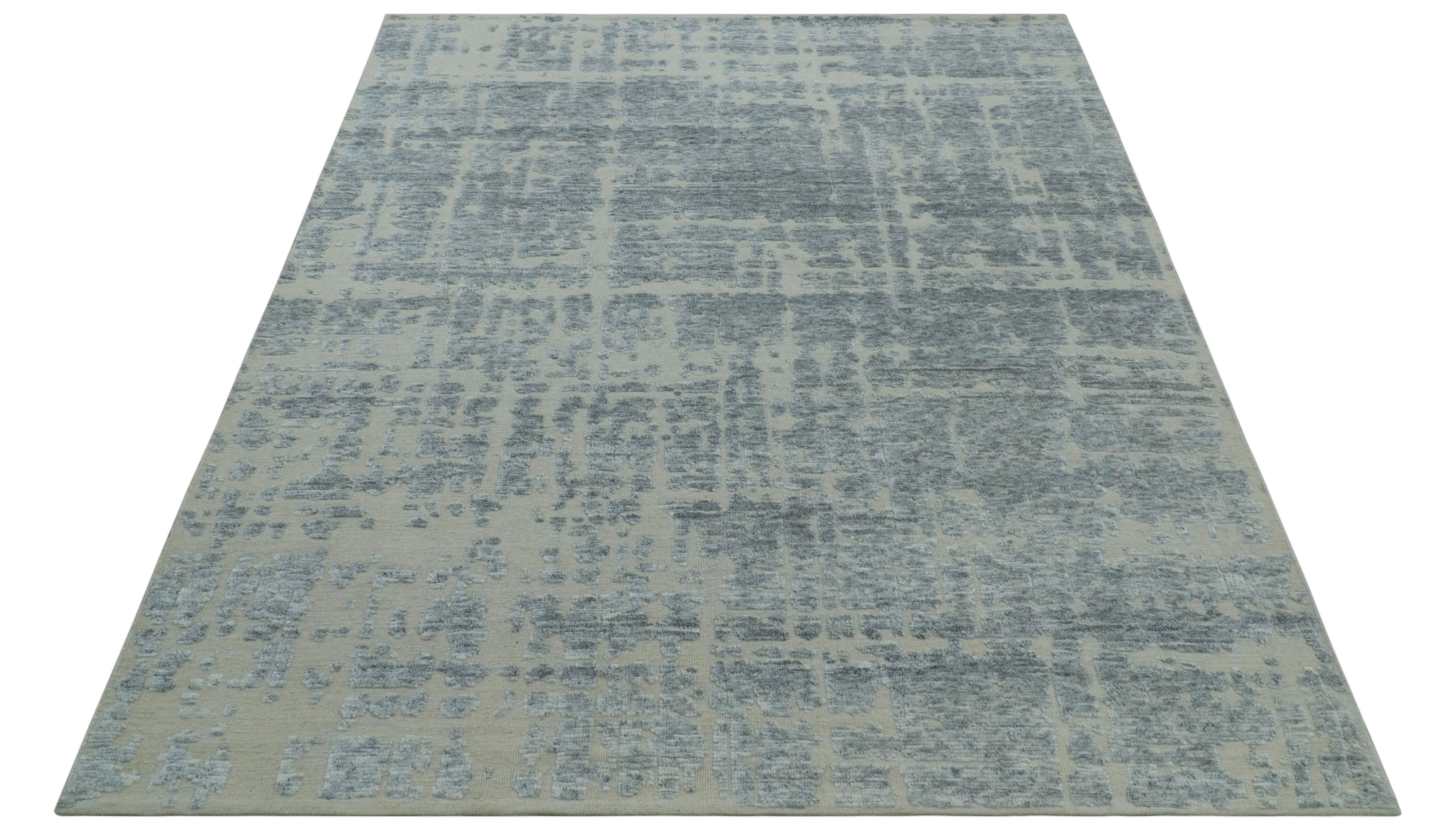 Modern Abstract Design Beige And Gay 8x10 Hand Knotted Wool Area Rug - Image 12