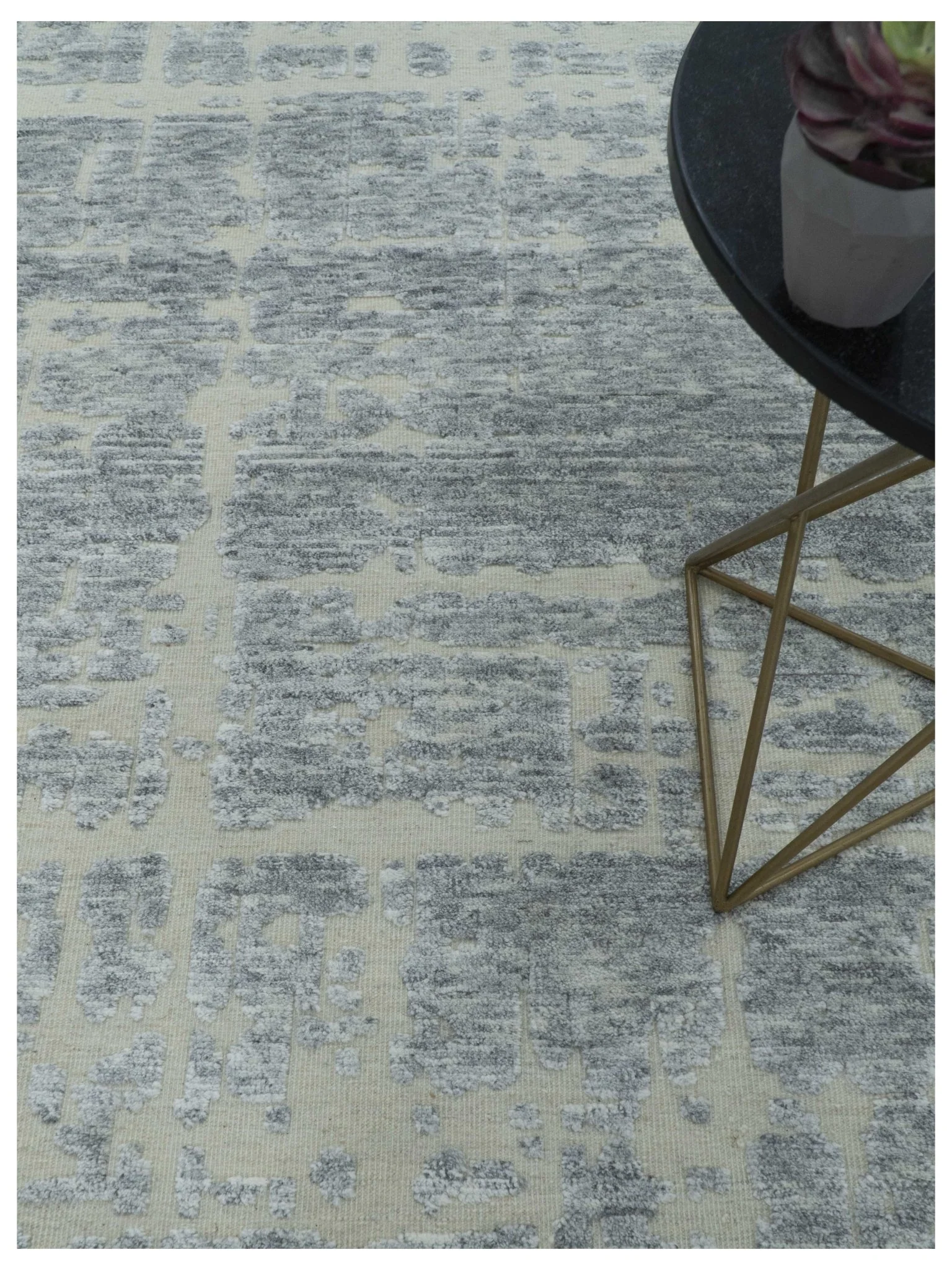 Modern Abstract Design Beige And Gay 8x10 Hand Knotted Wool Area Rug - Image 3