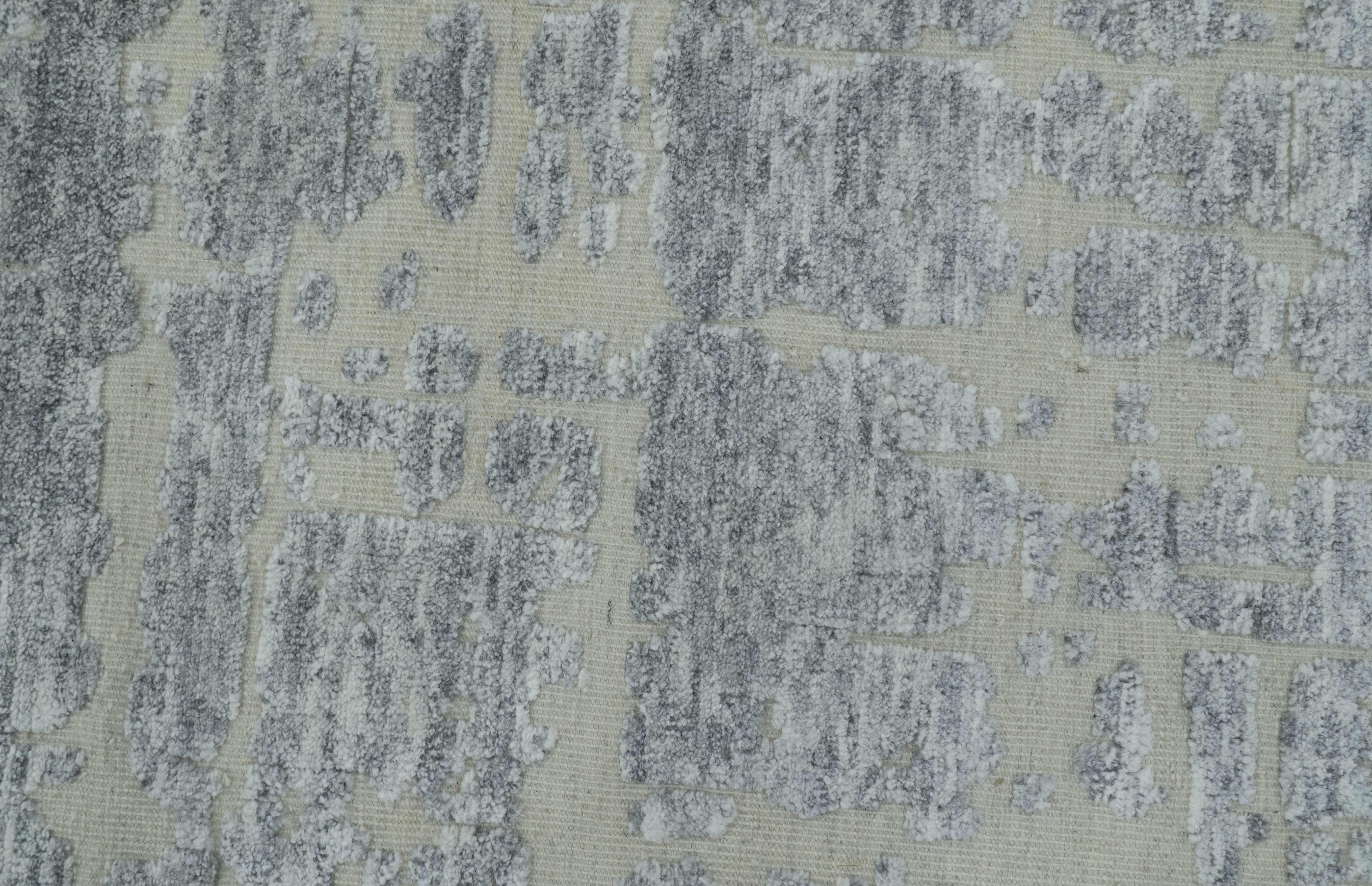 Modern Abstract Design Beige And Gay 8x10 Hand Knotted Wool Area Rug - Image 5