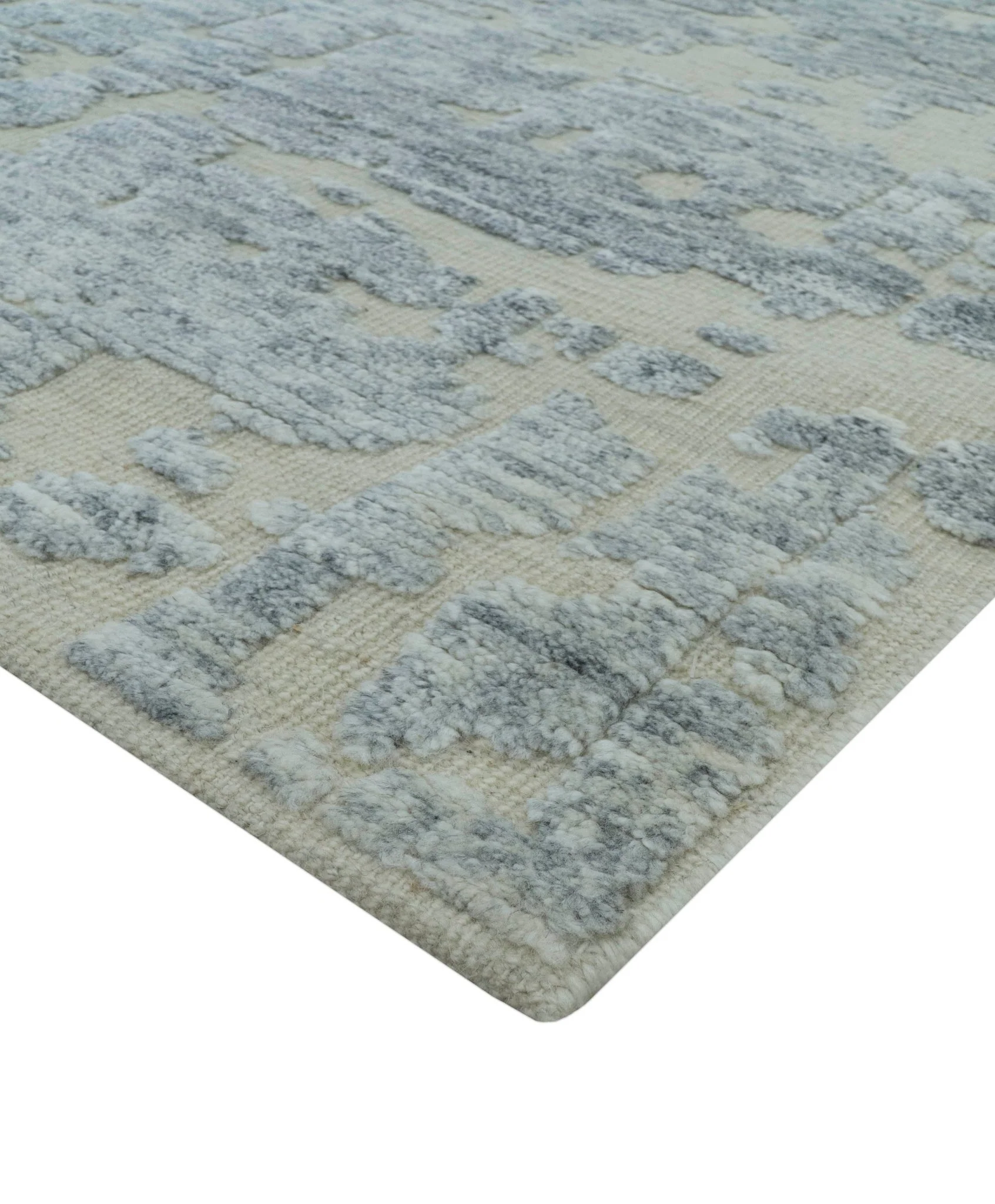 Modern Abstract Design Beige And Gay 8x10 Hand Knotted Wool Area Rug - Image 8