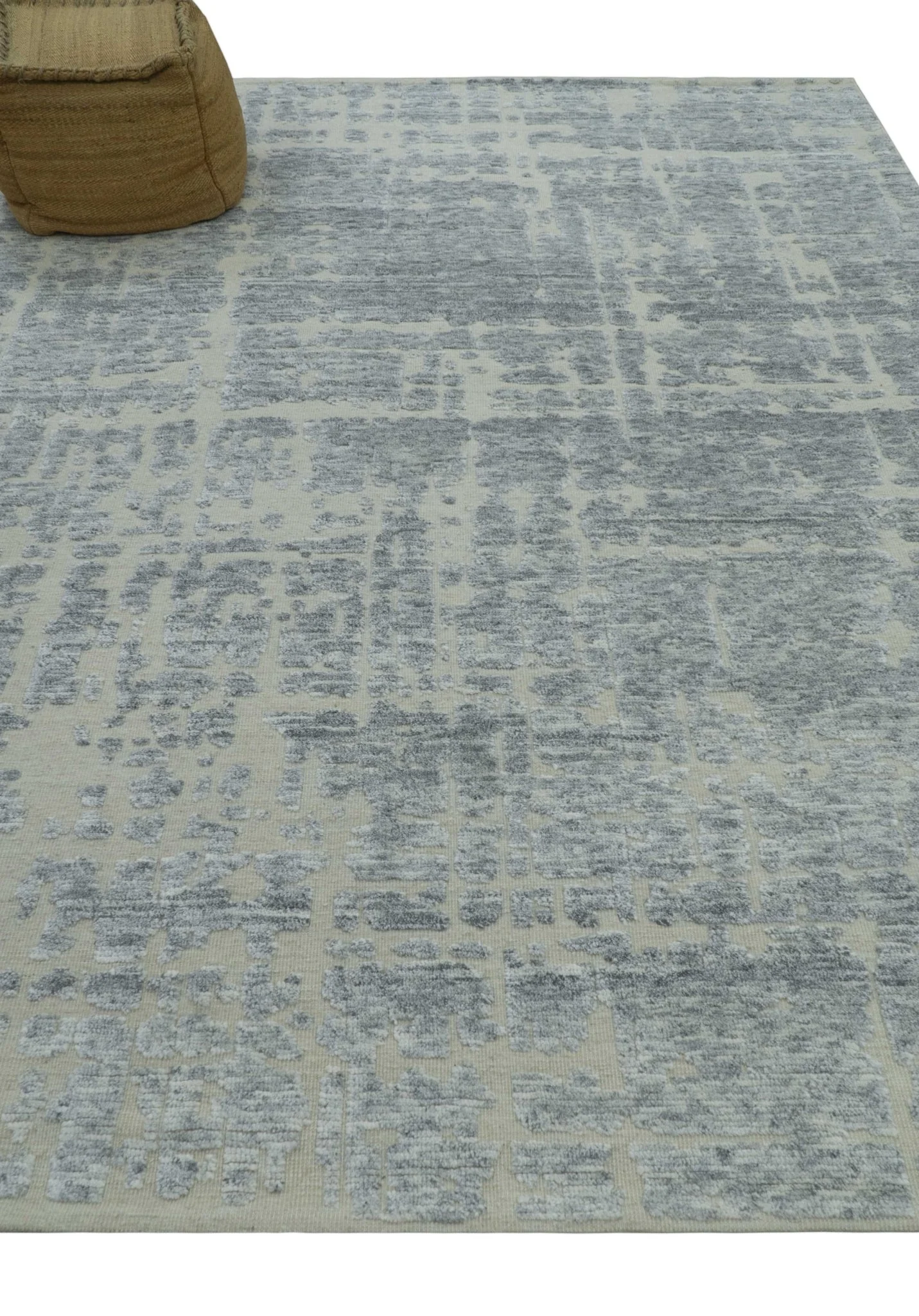 Modern Abstract Design Beige And Gay 8x10 Hand Knotted Wool Area Rug - Image 9