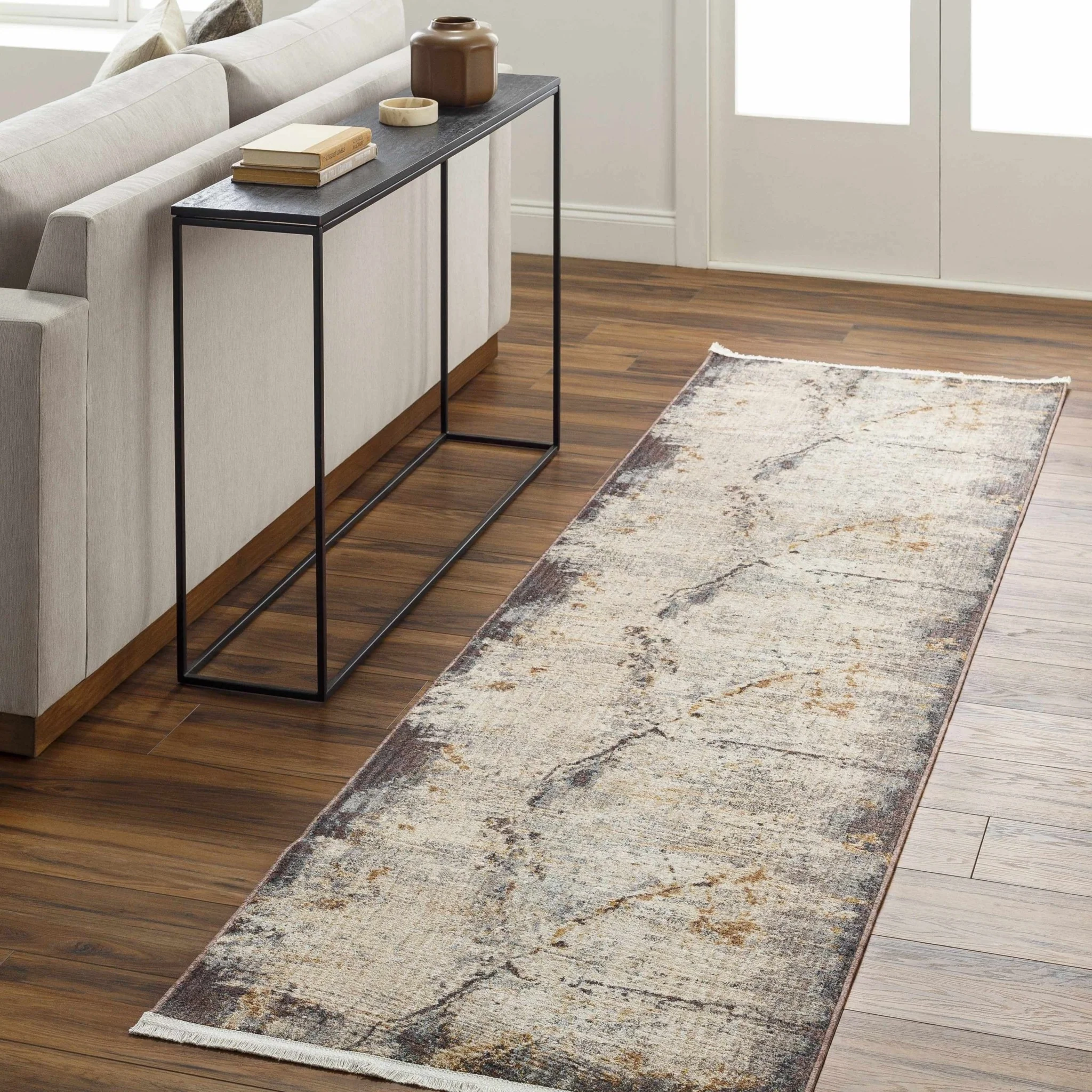 Modern Abstract Design Beige And gray Machine Woven Rug - Image 3