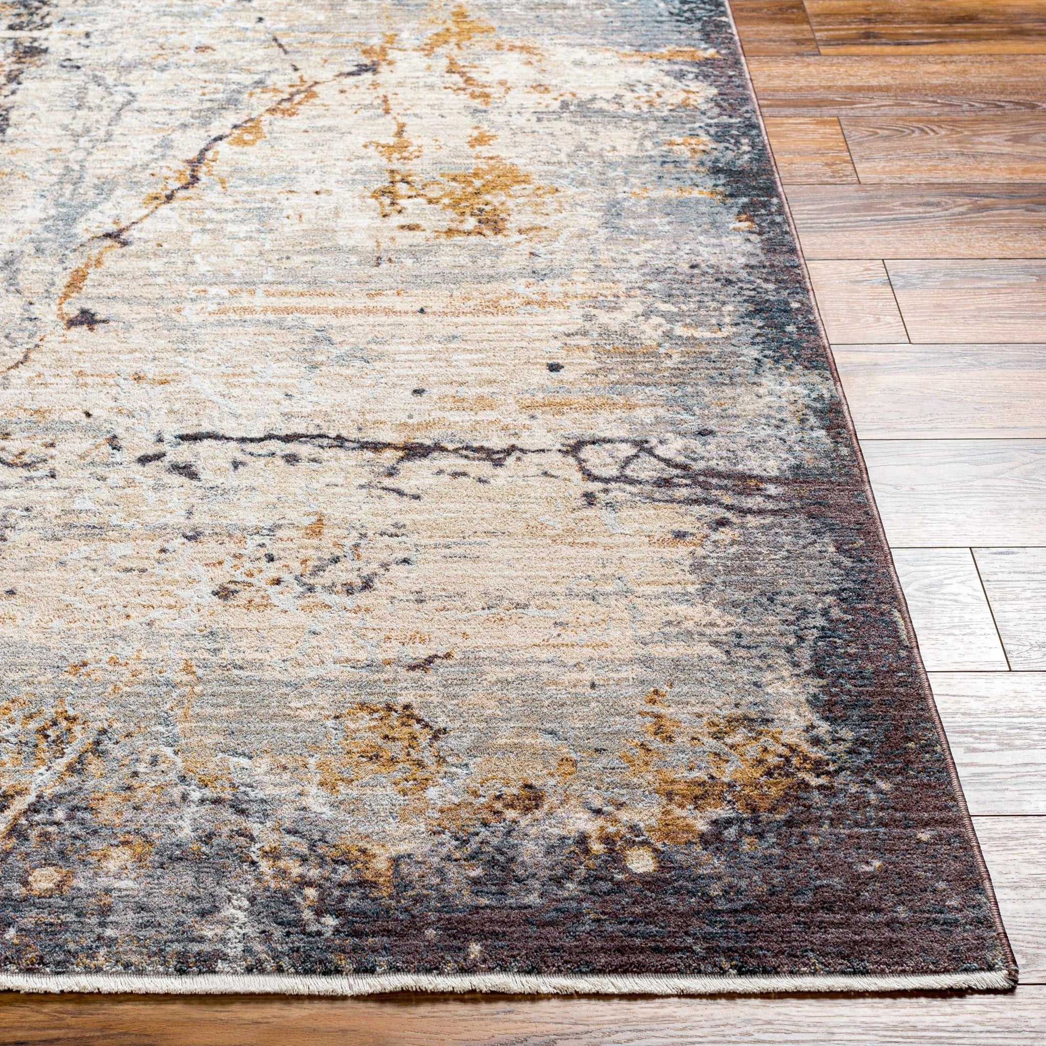 Modern Abstract Design Beige And gray Machine Woven Rug - Image 4