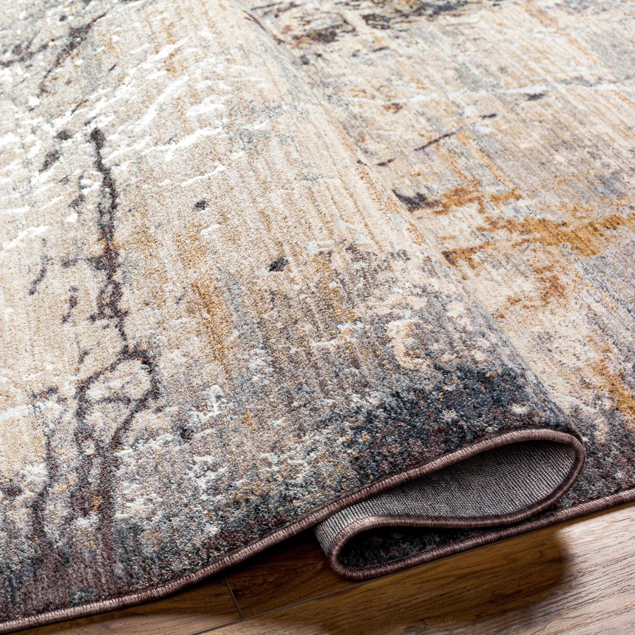 Modern Abstract Design Beige And gray Machine Woven Rug - Image 5