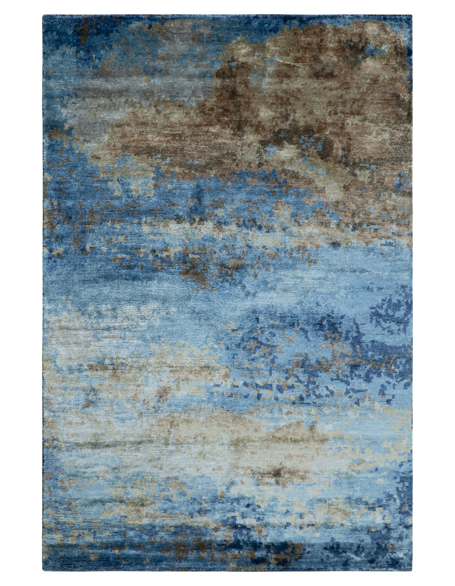 Modern Abstract Blue And Beige 4x6 Hand Knotted Bamboo Silk Rug - Image 10