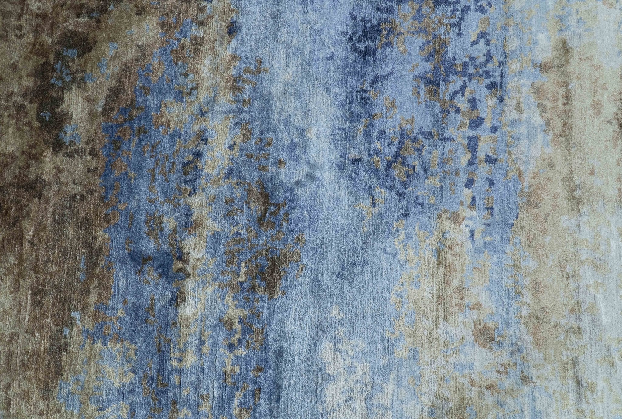 Modern Abstract Blue And Beige 4x6 Hand Knotted Bamboo Silk Rug - Image 6