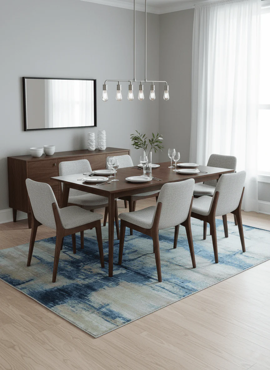 Modern Abstract Design Blue And Ivory Hand Knotted 6x9 Bamboo Silk Area Rug - Image 2