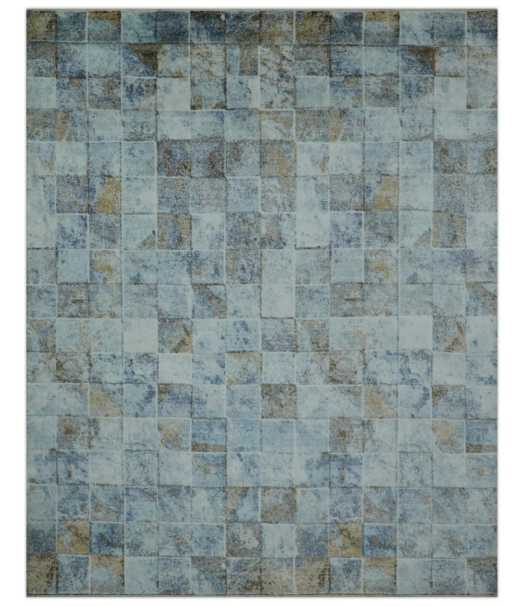 Modern Abstract Design Blue And Brown 8x10 Hand Knotted Wool Area Rug - Image 10