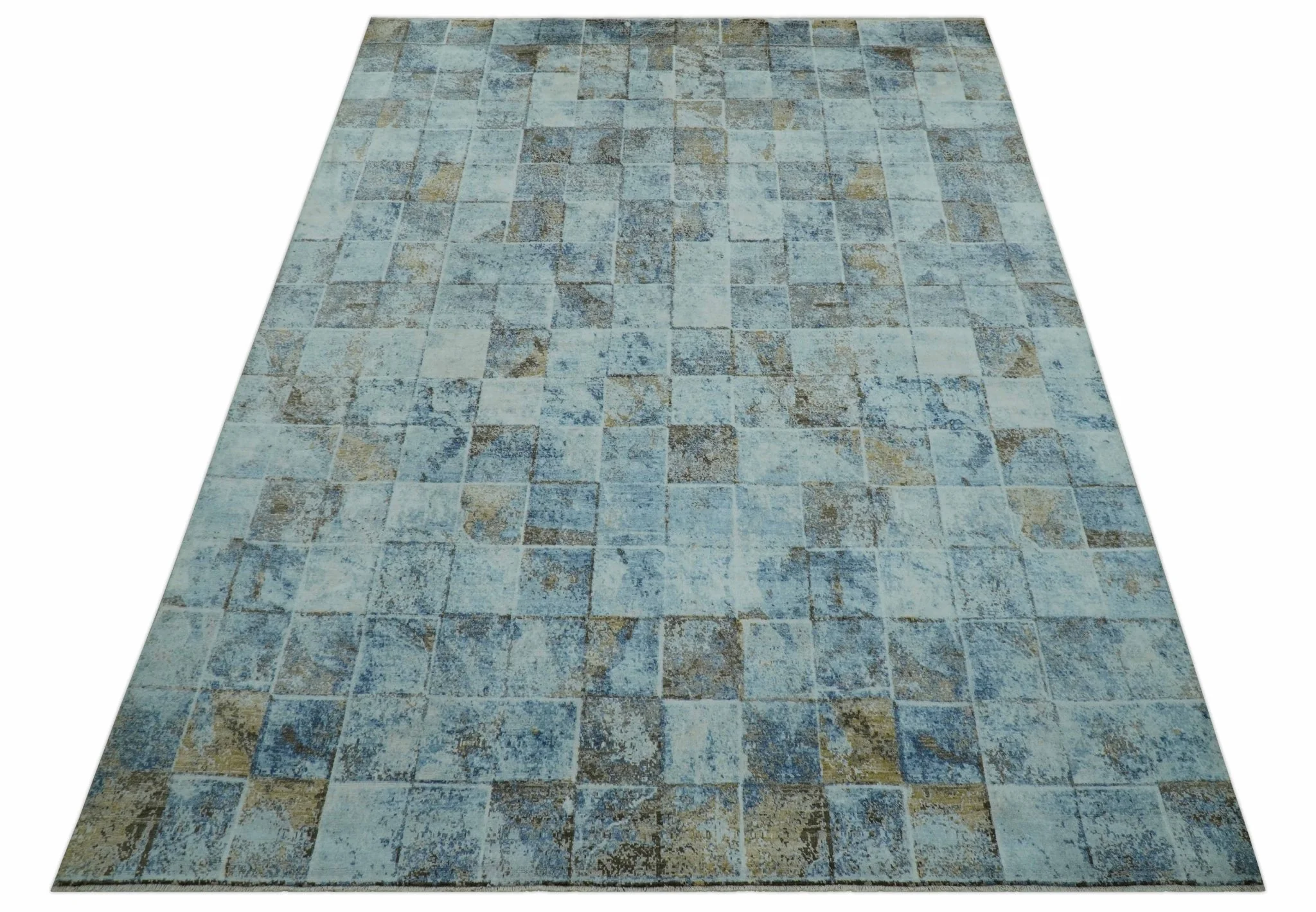 Modern Abstract Design Blue And Brown 8x10 Hand Knotted Wool Area Rug - Image 12