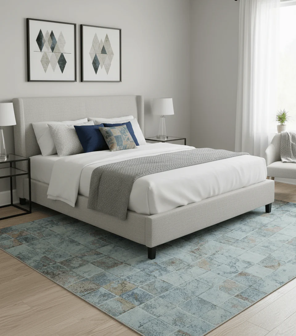 Modern Abstract Design Blue And Brown 8x10 Hand Knotted Wool Area Rug - Image 2