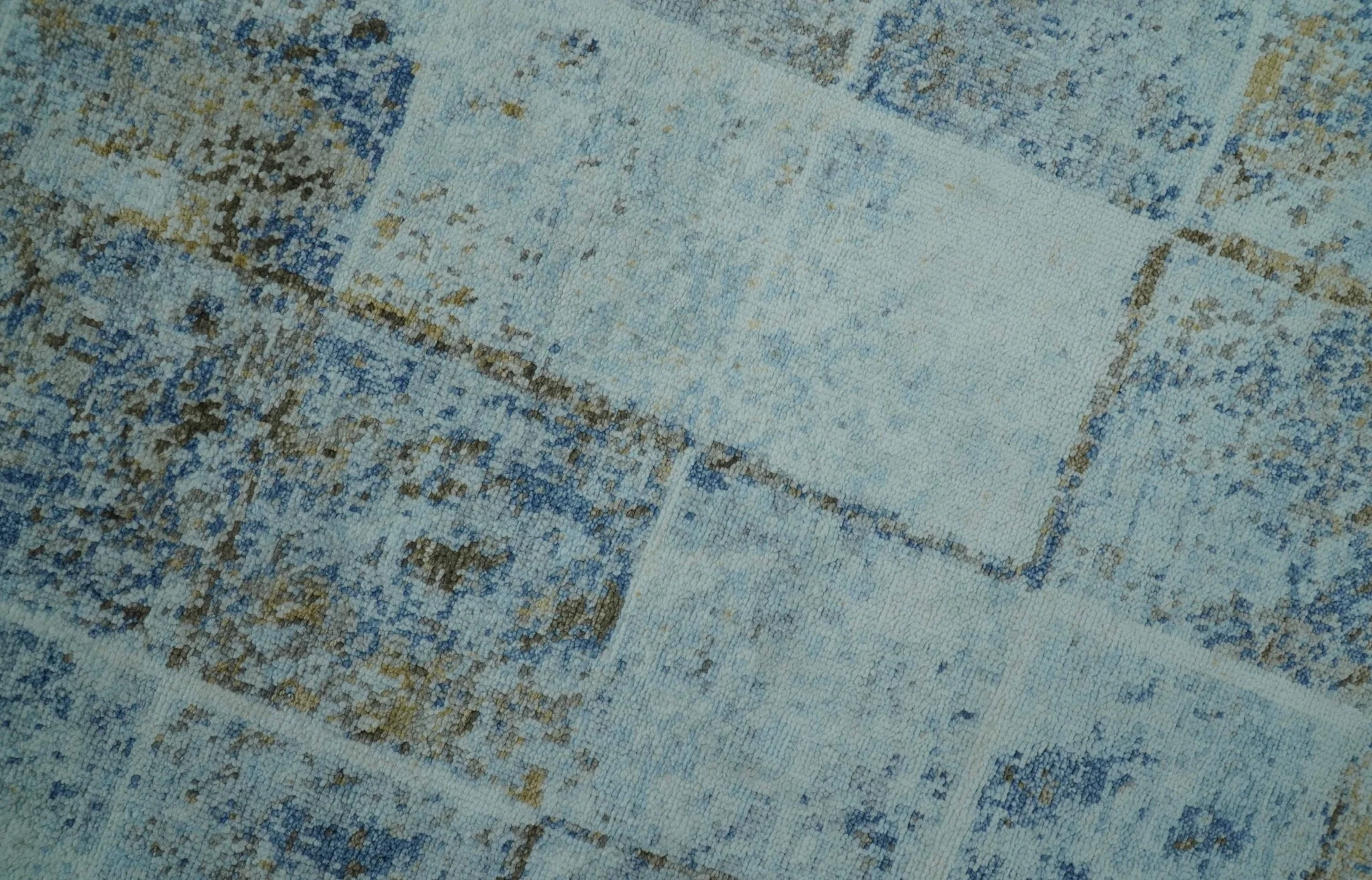 Modern Abstract Design Blue And Brown 8x10 Hand Knotted Wool Area Rug - Image 4