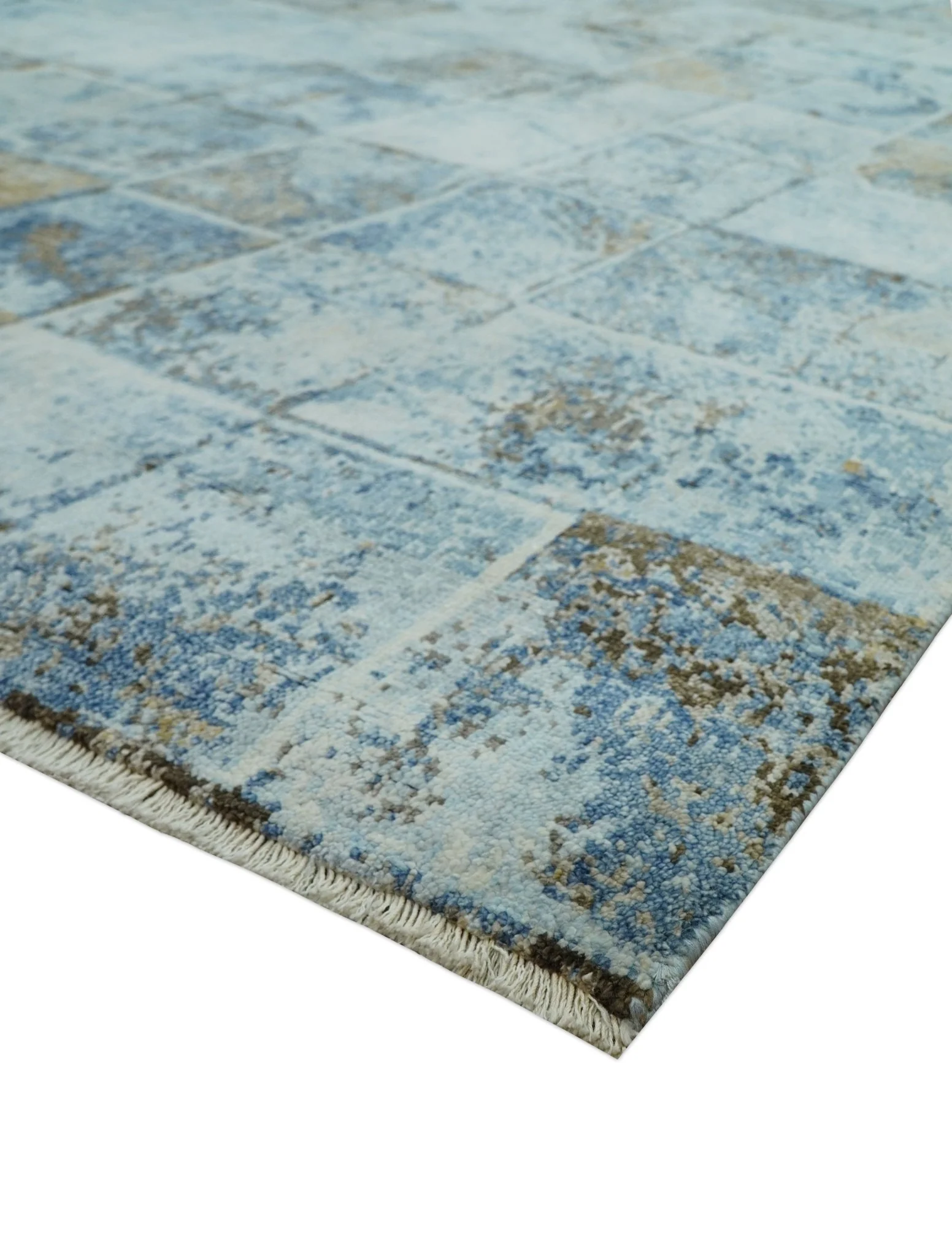 Modern Abstract Design Blue And Brown 8x10 Hand Knotted Wool Area Rug - Image 8