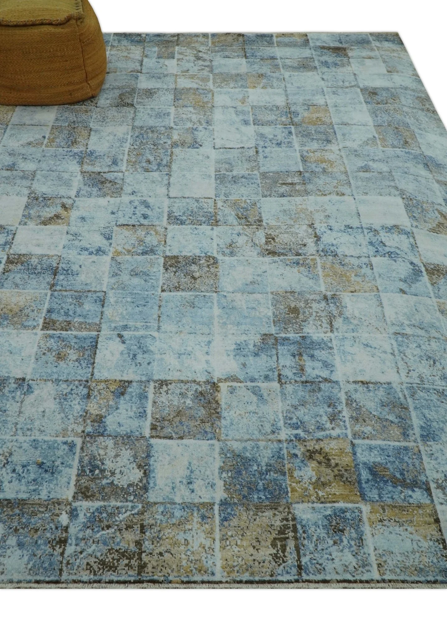 Modern Abstract Design Blue And Brown 8x10 Hand Knotted Wool Area Rug - Image 9