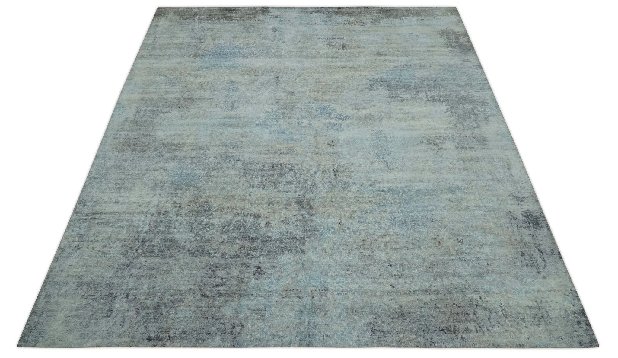 Abstract Blue And Gray  8x10 Hand Knotted Bamboo Silk Area Rug - Image 10