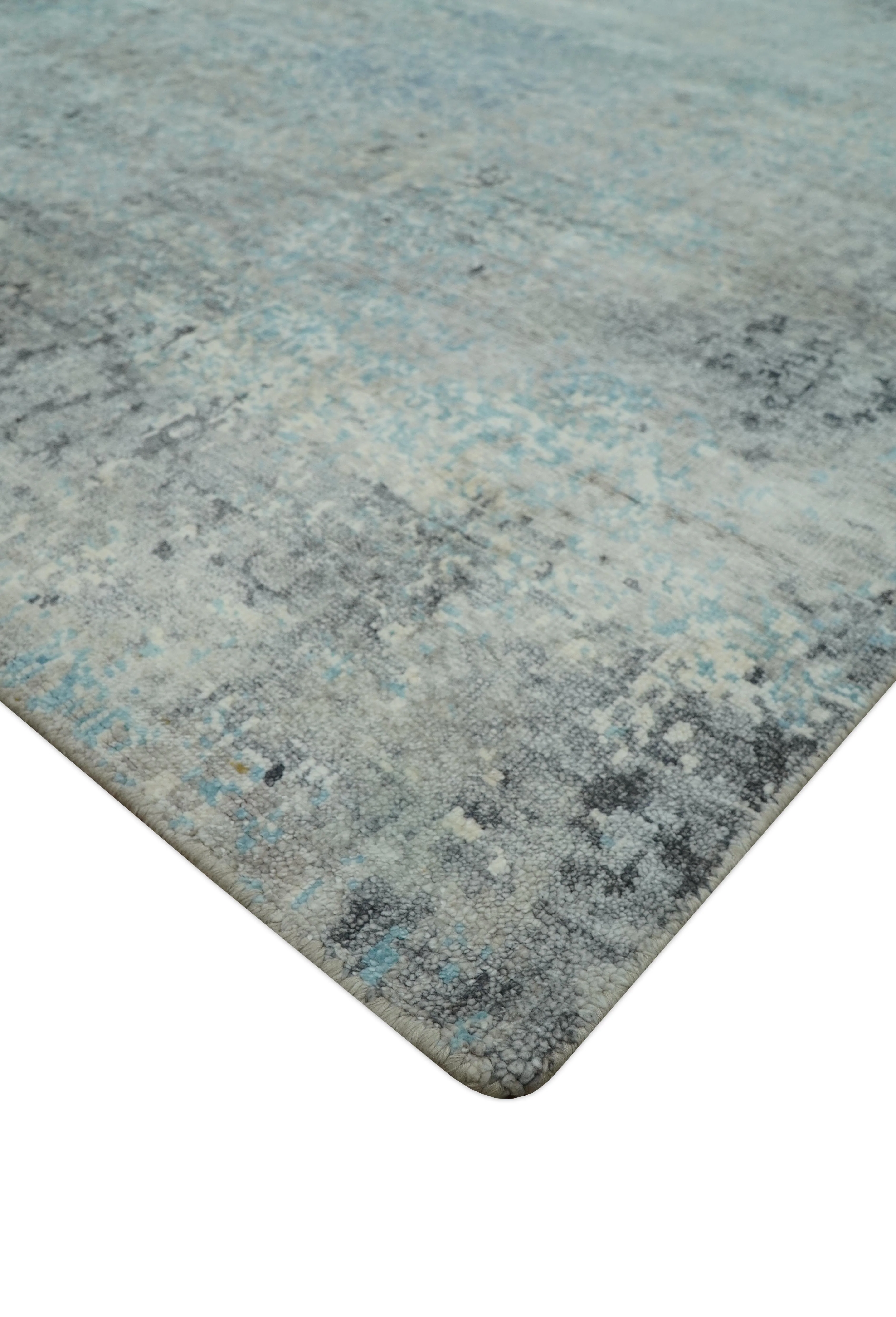 Abstract Blue And Gray  8x10 Hand Knotted Bamboo Silk Area Rug - Image 4