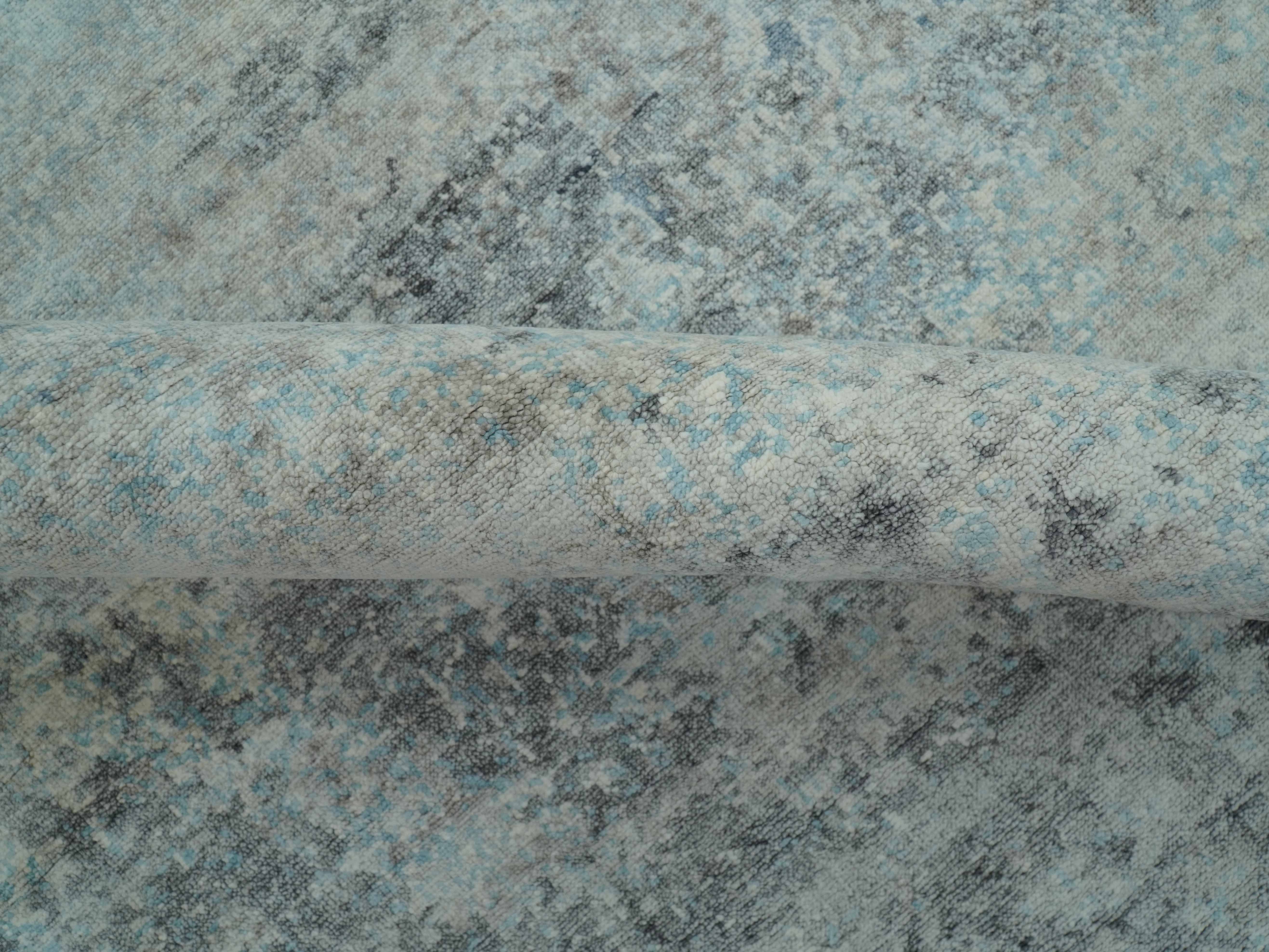 Abstract Blue And Gray  8x10 Hand Knotted Bamboo Silk Area Rug - Image 7