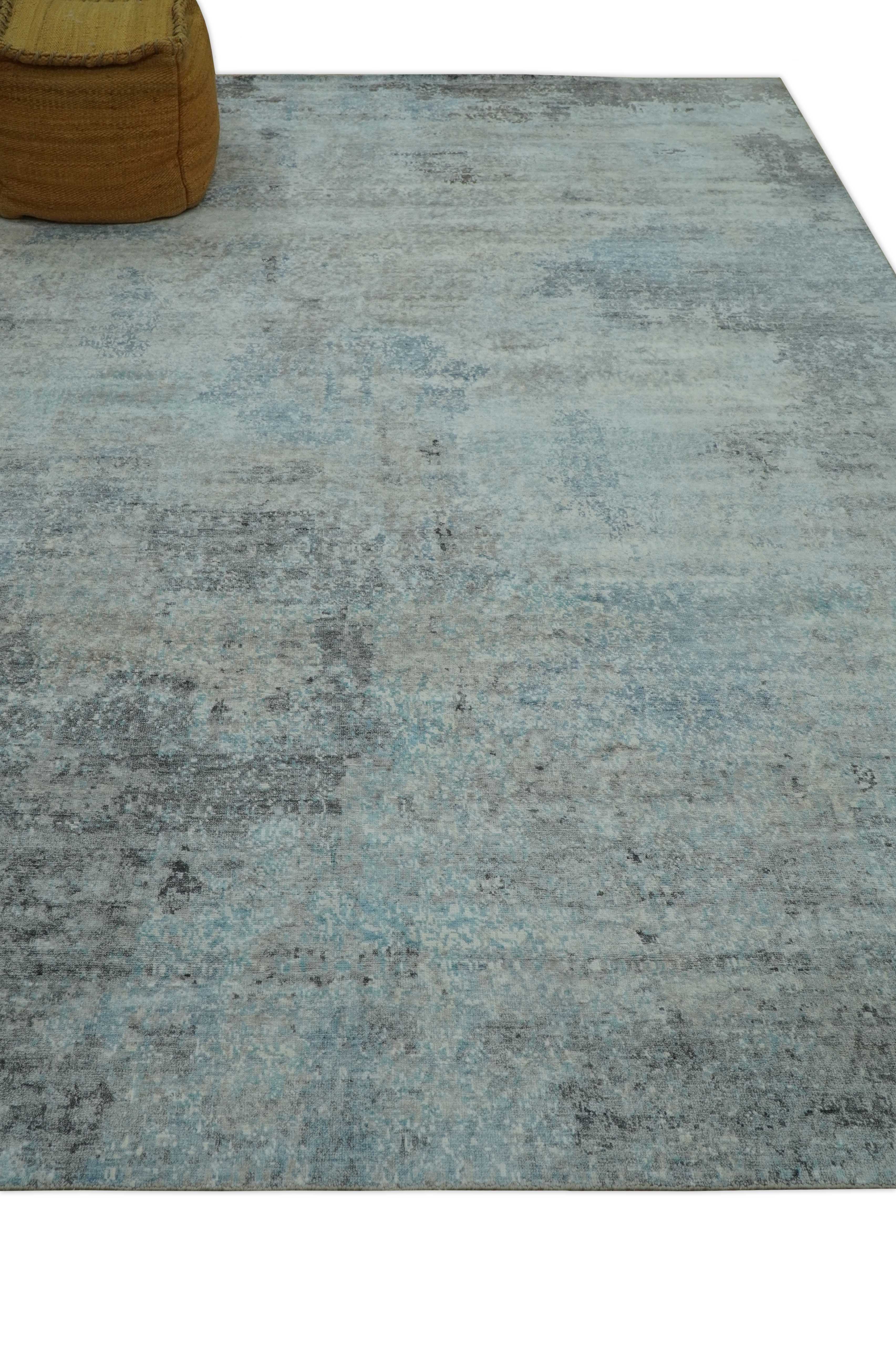 Abstract Blue And Gray  8x10 Hand Knotted Bamboo Silk Area Rug - Image 9