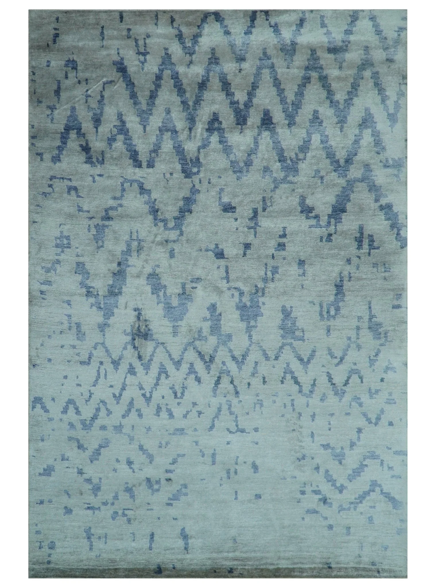 Modern Abstract Blue And Gray Hand Knotted 6x9 Bamboo Silk Area Rug - Image 10